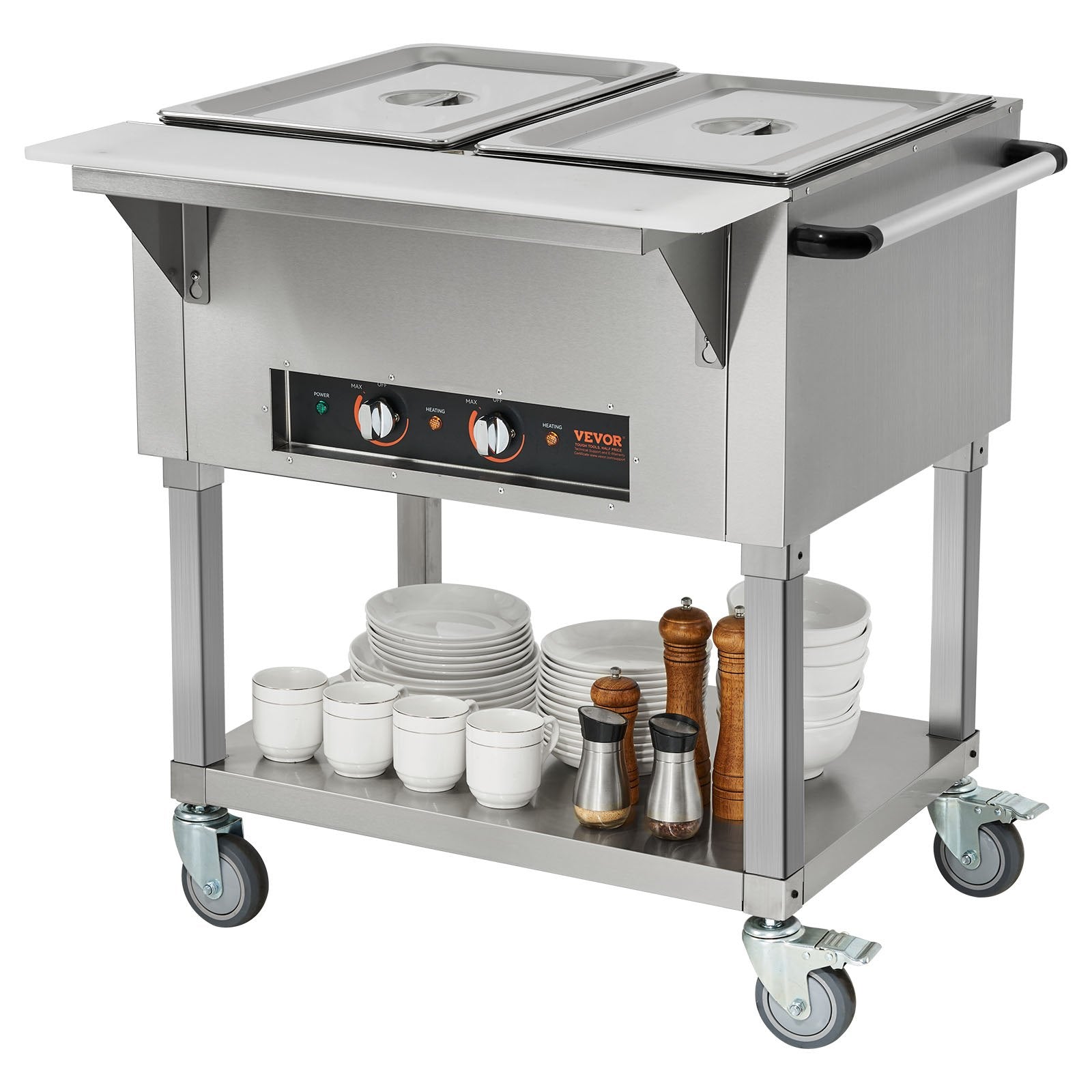 VEVOR 2-Pan Commercial Food Warmer, 2 x 20.6QT Electric Steam Table, 1000W Professional Buffet Catering Food Warmer with 4 Wheels (2 Lockable), Food Grade Stainless Steel Server for Party Restaurant 