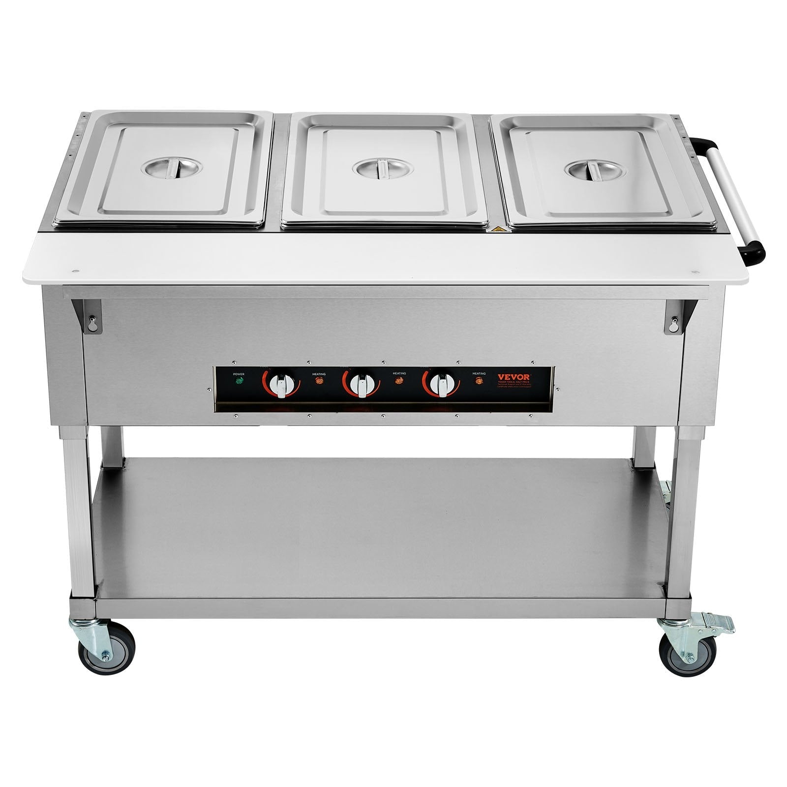 VEVOR 3-Pan Commercial Food Warmer, 3x 20.6QT Electric Steam Table, 1500W Professional Buffet Catering Food Warmer with 4 Wheels (2 Lockable), Food Grade Stainless Steel Server for Party Restaurant 