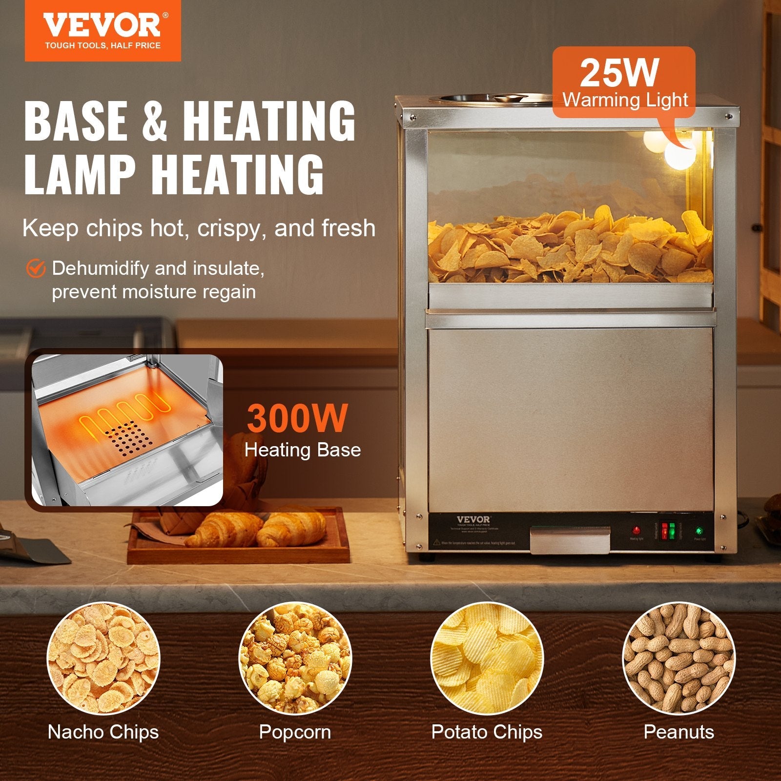VEVOR Nacho Chip Warmer 84.5QT/80L for Nacho Chips Popcorn Peanut Potato Chips 