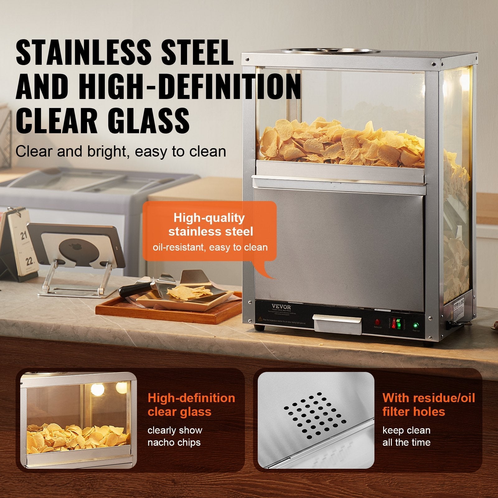VEVOR Nacho Chip Warmer 84.5QT/80L for Nacho Chips Popcorn Peanut Potato Chips 