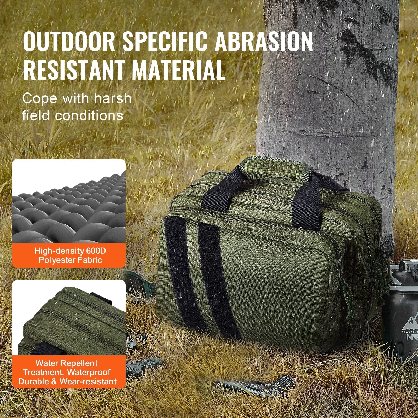 VEVOR Range Bag for 2 Pistols Tactical Gun Bag 2 Built-in Pistol Bags Green 