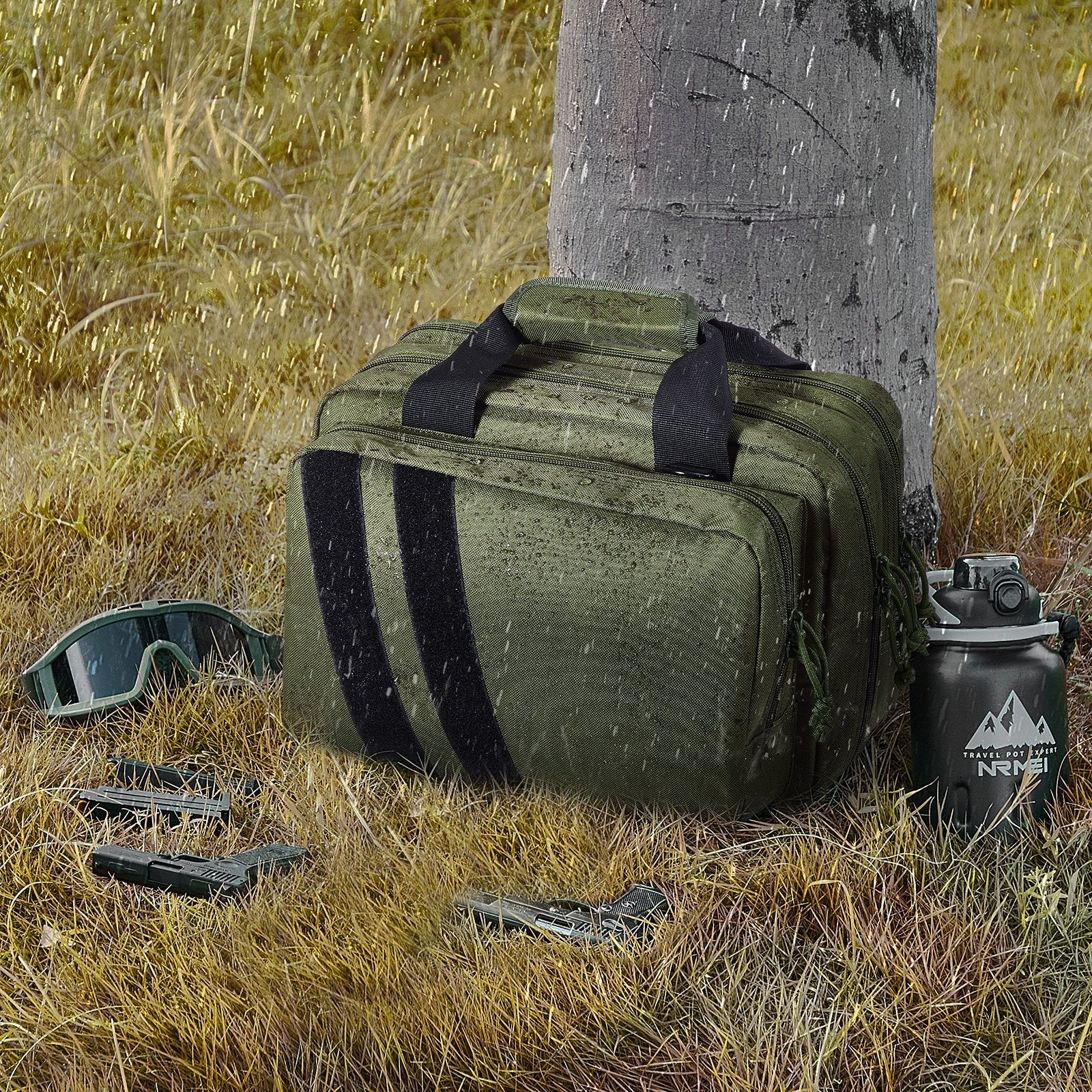 VEVOR Range Bag for 2 Pistols Tactical Gun Bag 2 Built-in Pistol Bags Green 