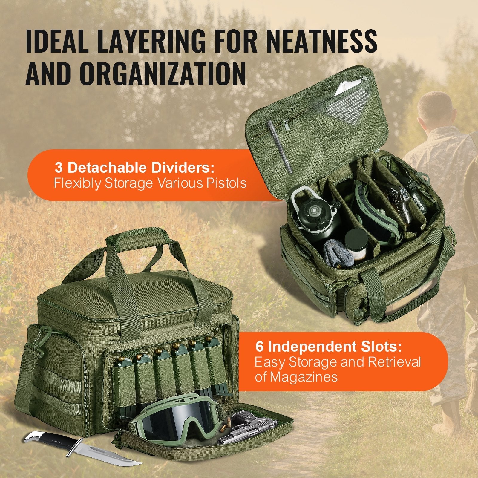 VEVOR Soft Pistol Case for 4 Pistols Handgun Bag Outdoor Hunting Shooting Green 