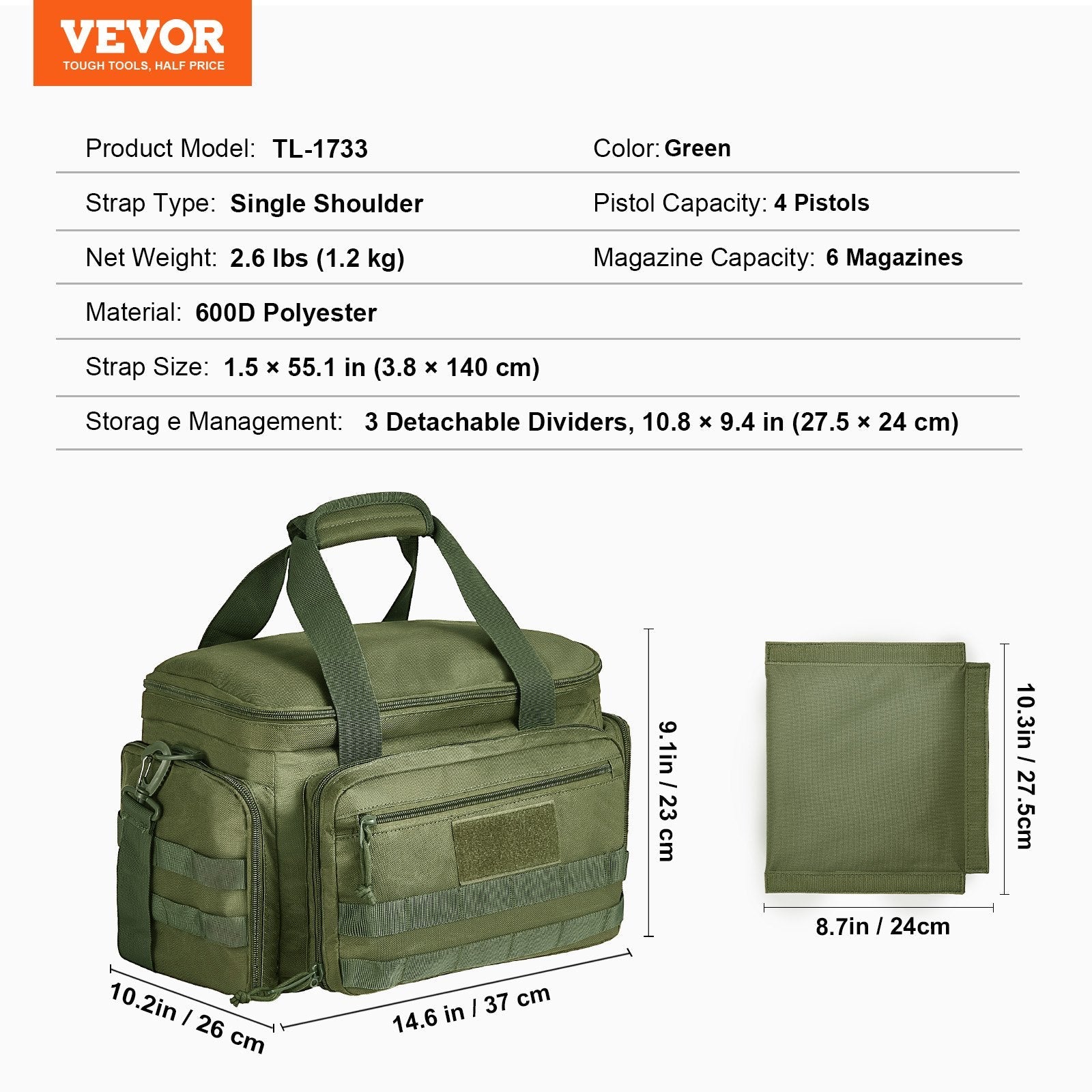 VEVOR Soft Pistol Case for 4 Pistols Handgun Bag Outdoor Hunting Shooting Green 