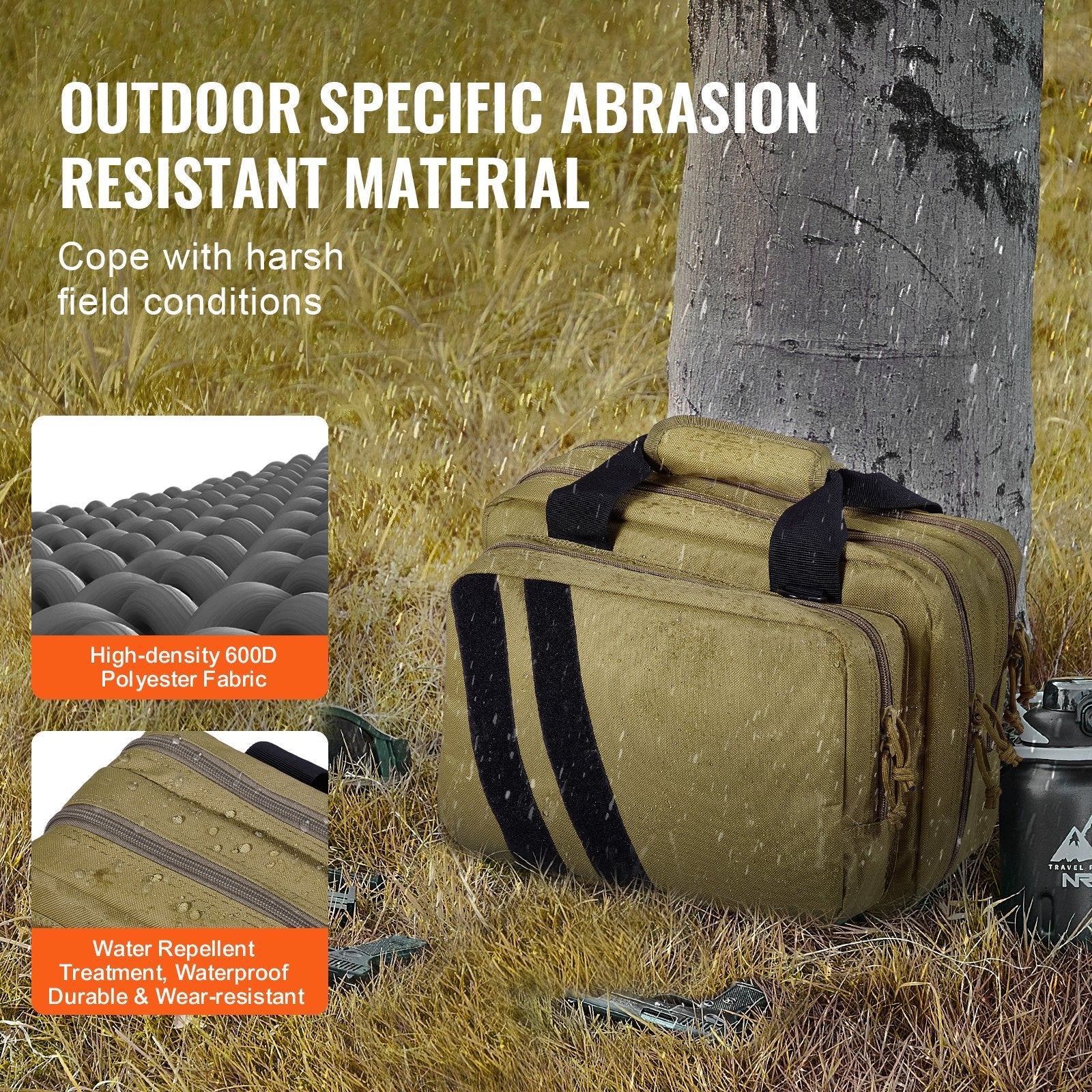 VEVOR Range Bag for 2 Pistols Tactical Gun Bag 2 Built-in Pistol Bags Brown 