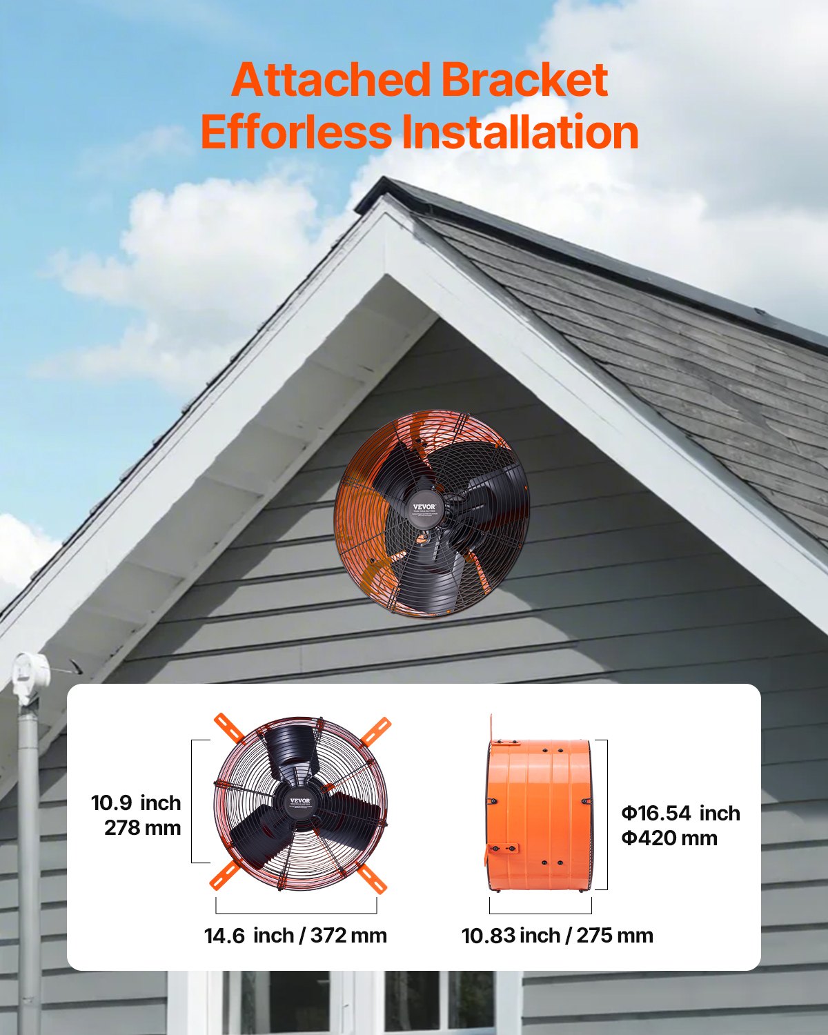 VEVOR 16" Gable Mount Fan 2940 CFM Attic Vent Fan with Adjustable Thermostat 