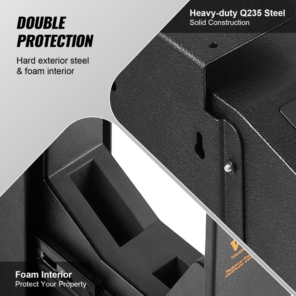 VEVOR Mounted Gun Safe for Pistols, Biometric Gun Safe with Three Quick Access Ways of Fingerprints, Passwords and Keys, Handgun Safe for 1 Pistol for Home, Bedside, Nightstand, Wall 