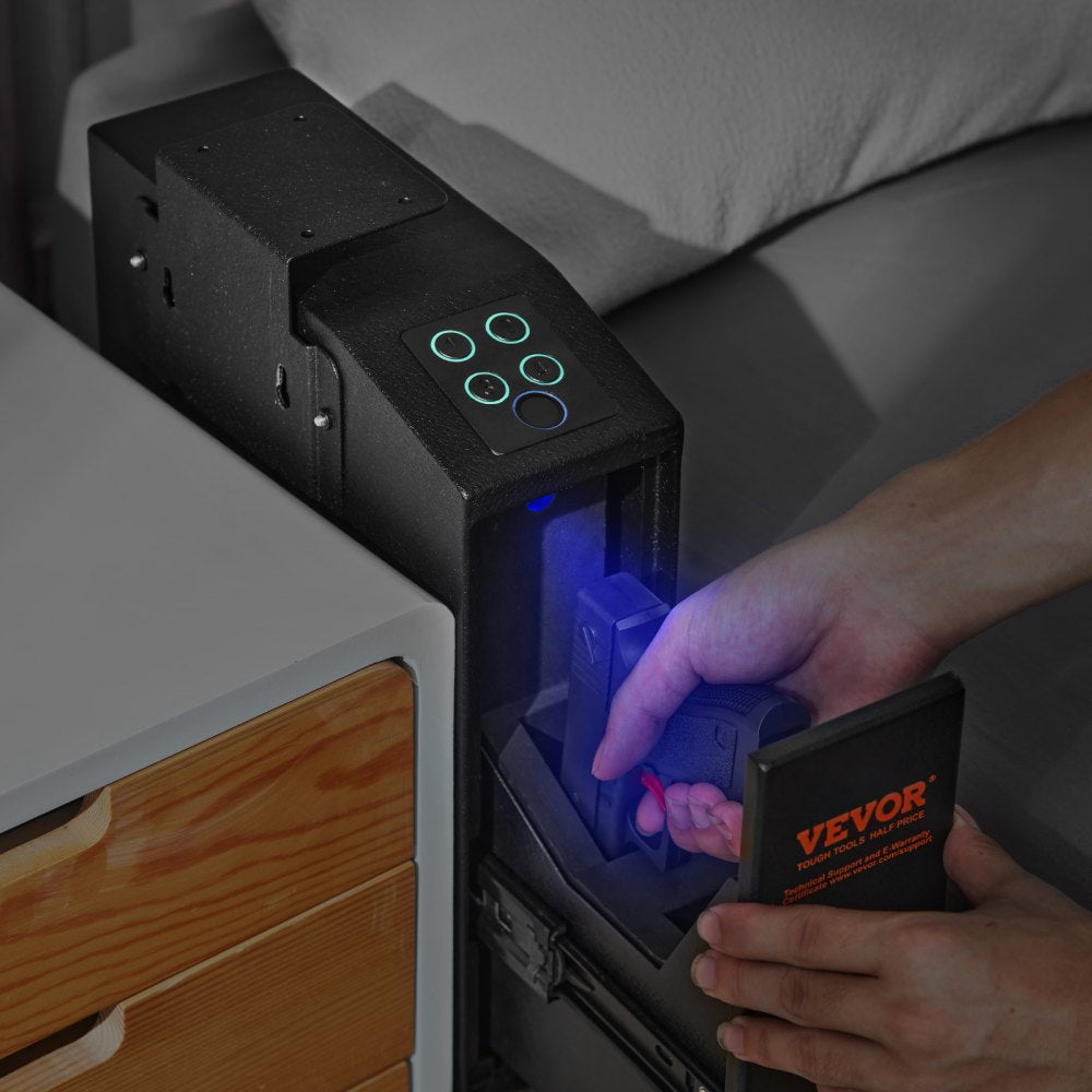VEVOR Mounted Gun Safe for Pistols, Biometric Gun Safe with Three Quick Access Ways of Fingerprints, Passwords and Keys, Handgun Safe for 1 Pistol for Home, Bedside, Nightstand, Wall 
