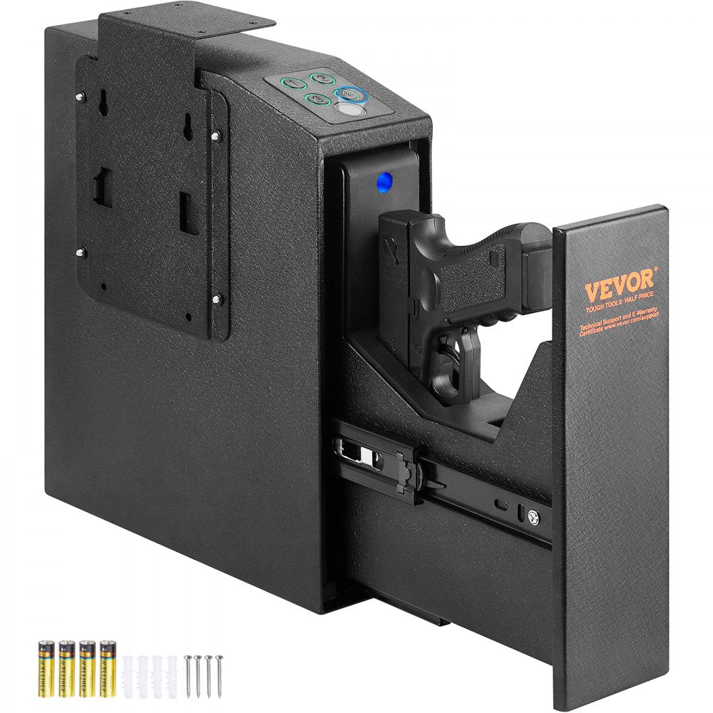 VEVOR Mounted Gun Safe for Pistols, Biometric Gun Safe with Three Quick Access Ways of Fingerprints, Passwords and Keys, Handgun Safe for 1 Pistol for Home, Bedside, Nightstand, Wall 