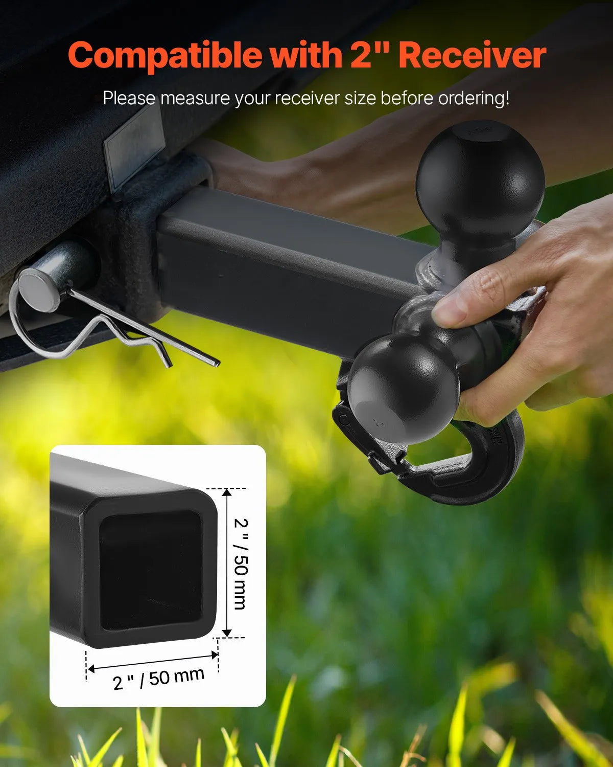 VEVOR Trailer Hitch 2" Receiver 1-7/8" & 2" & 2-5/16" Tri-Ball Hitch with Hook