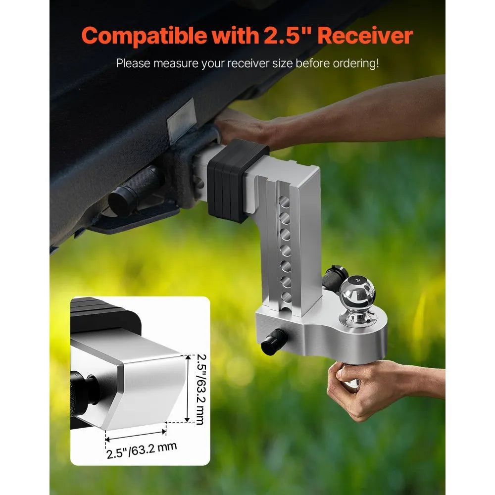 Adjustable Trailer Hitch with Triple Ball Mount – 8-Inch Drop/Rise, 2.5-Inch Receiver, 18,500 lb Towing Capacity