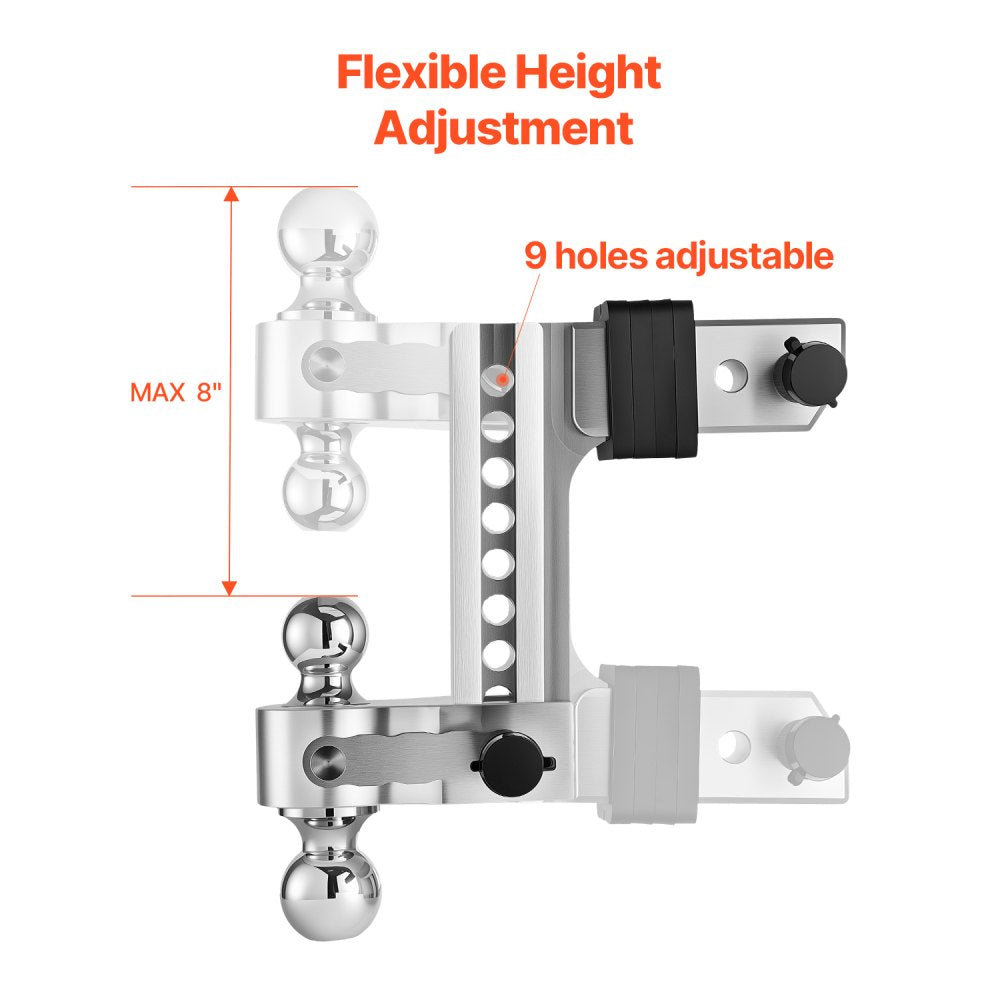 Adjustable Trailer Hitch with Triple Ball Mount – 8-Inch Drop/Rise, 2.5-Inch Receiver, 18,500 lb Towing Capacity