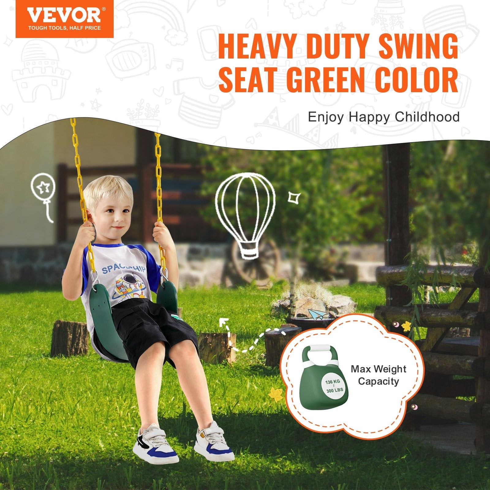 VEVOR 2-Pack Swing Seats Swings Replacement for Outdoor Swing Set 66 Inch Chain 