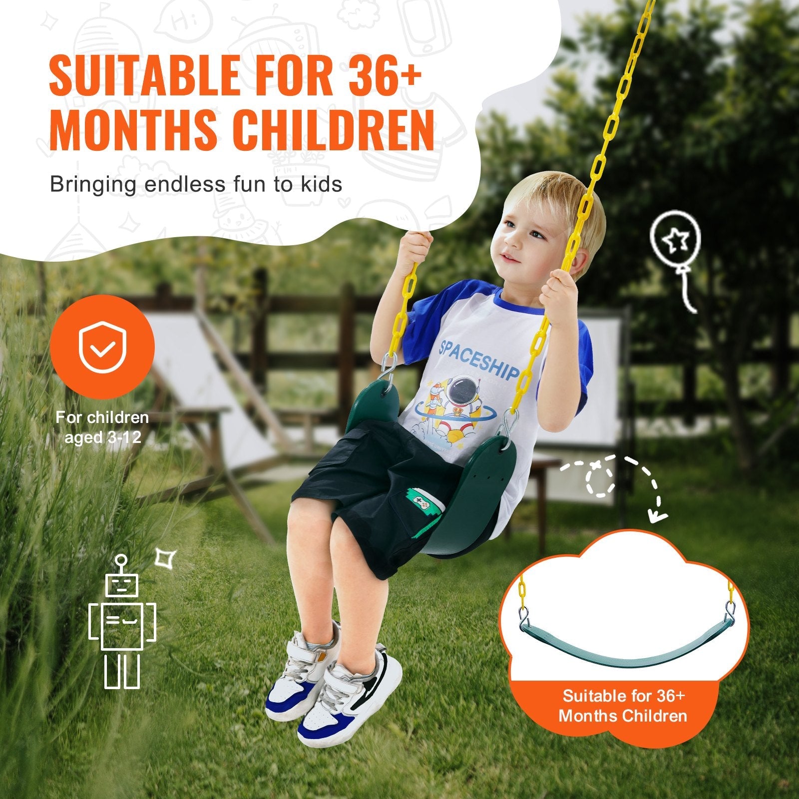 VEVOR 2-Pack Swing Seats Swings Replacement for Outdoor Swing Set 66 Inch Chain 