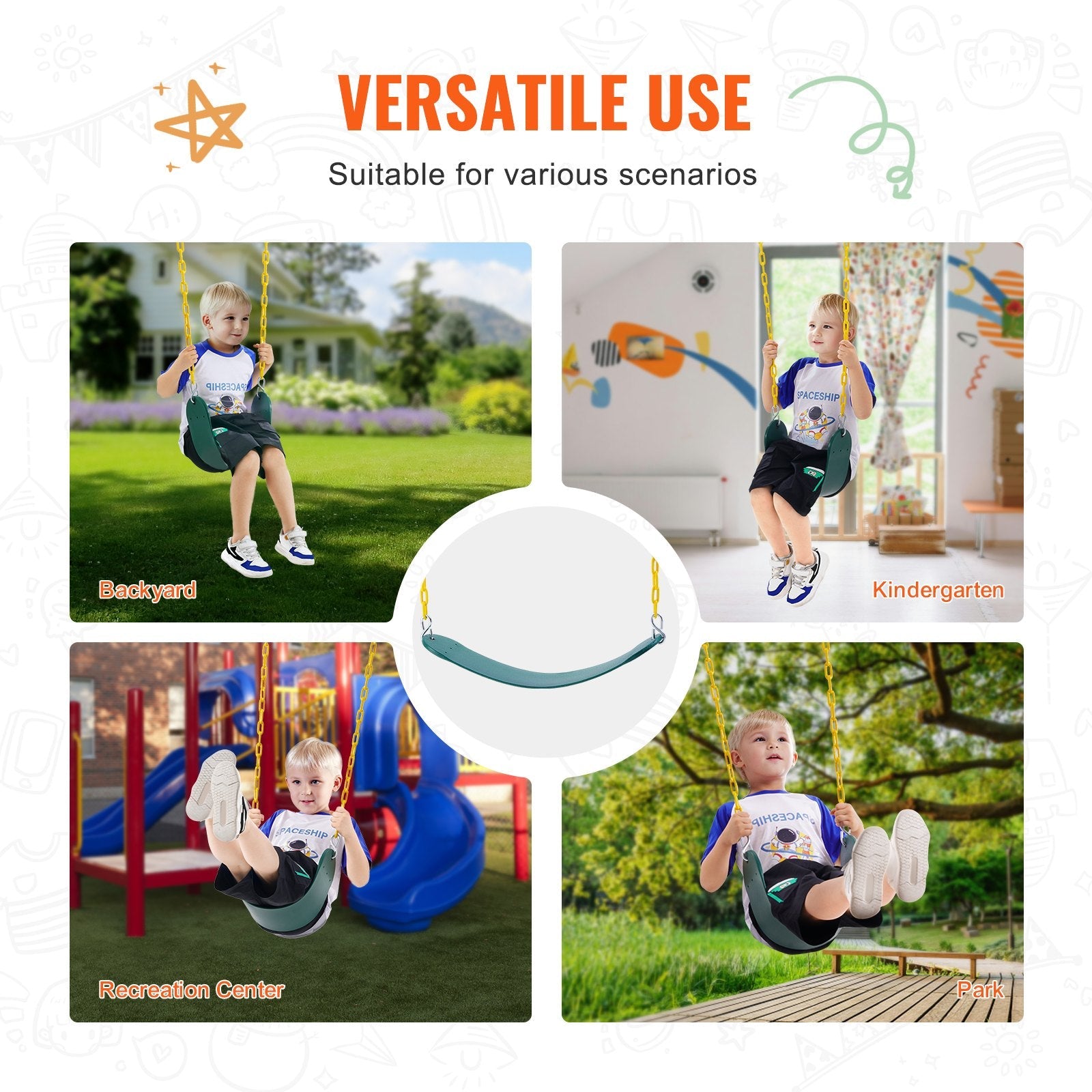VEVOR 2-Pack Swing Seats Swings Replacement for Outdoor Swing Set 66 Inch Chain 