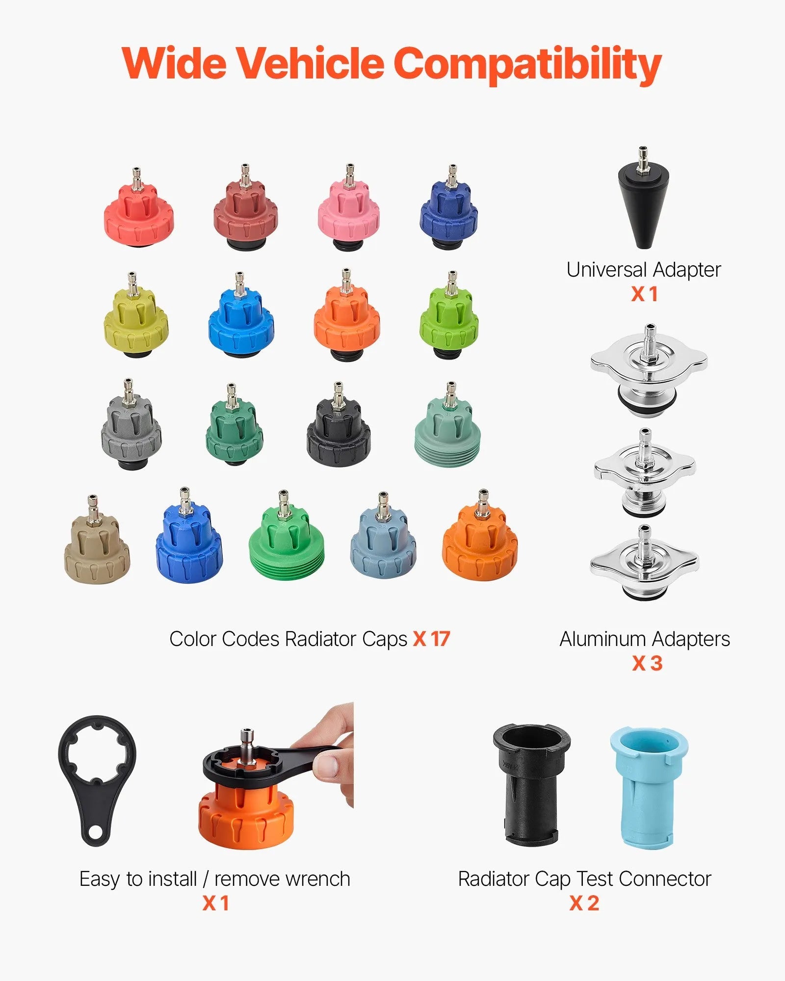 VEVOR Coolant Pressure Tester Kit, 47Pcs Radiator Vacuum Refill Kit with 3 Metal Adapters, Universal Fit, Automotive Cooling System Pressure Tester Tool, with Pressures Pump & Aluminum-Plastic Filler 