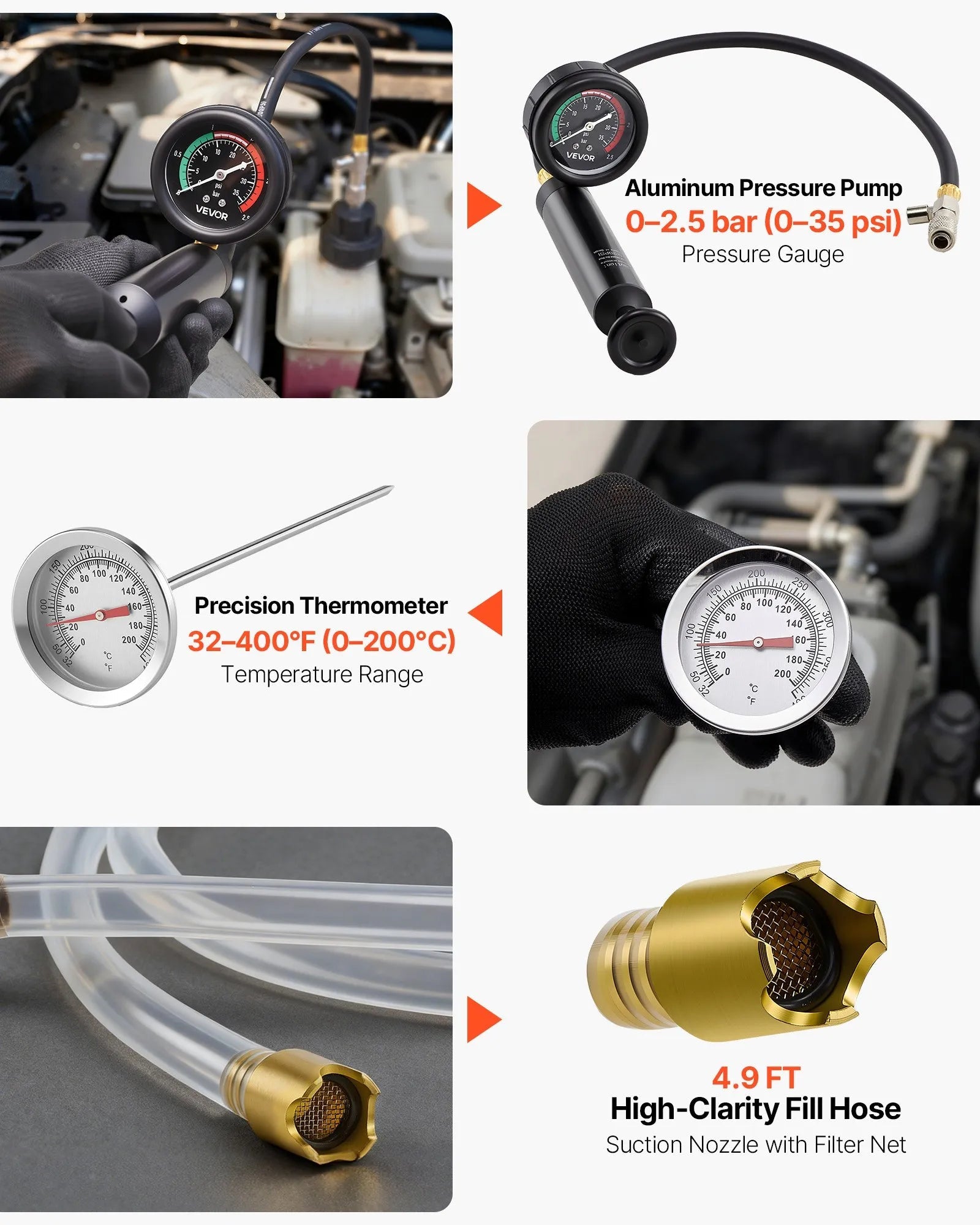 VEVOR Coolant Pressure Tester Kit, 47Pcs Radiator Vacuum Refill Kit with 3 Metal Adapters, Universal Fit, Automotive Cooling System Pressure Tester Tool, with Pressures Pump & Aluminum-Plastic Filler 