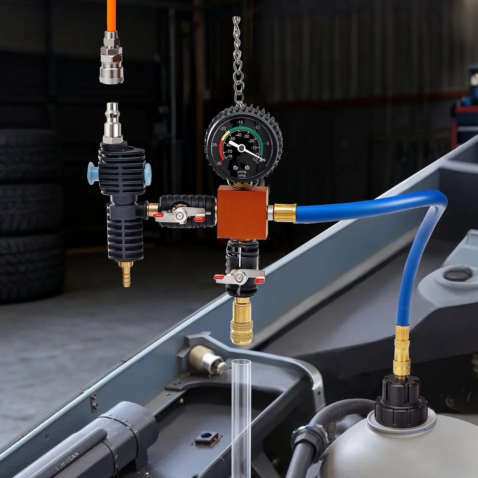 VEVOR Coolant Pressure Tester Kit, 47Pcs Radiator Vacuum Refill Kit with 3 Metal Adapters, Universal Fit, Automotive Cooling System Pressure Tester Tool, with Pressures Pump & Aluminum-Plastic Filler 