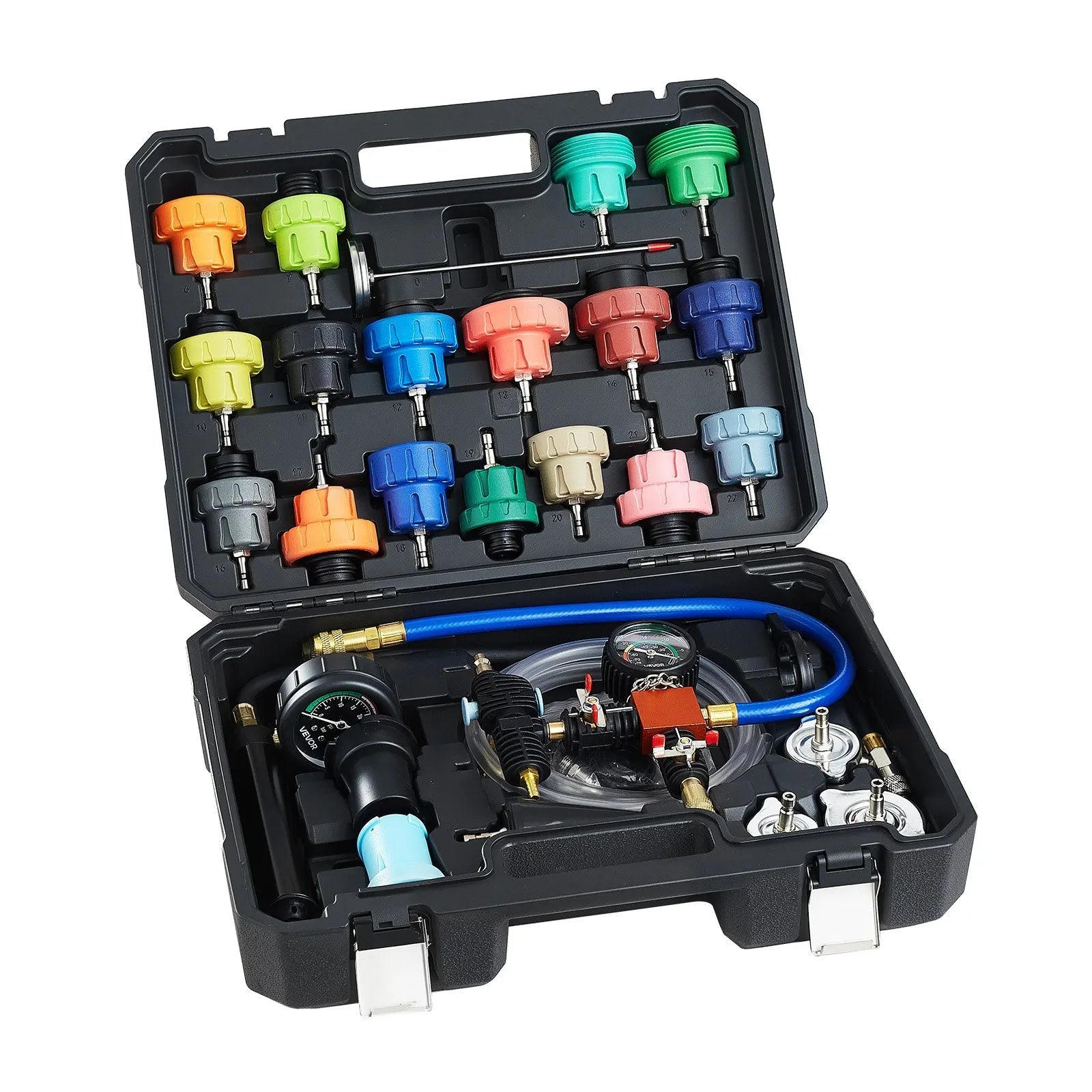 VEVOR Coolant Pressure Tester Kit, 47Pcs Radiator Vacuum Refill Kit with 3 Metal Adapters, Universal Fit, Automotive Cooling System Pressure Tester Tool, with Pressures Pump & Aluminum-Plastic Filler 