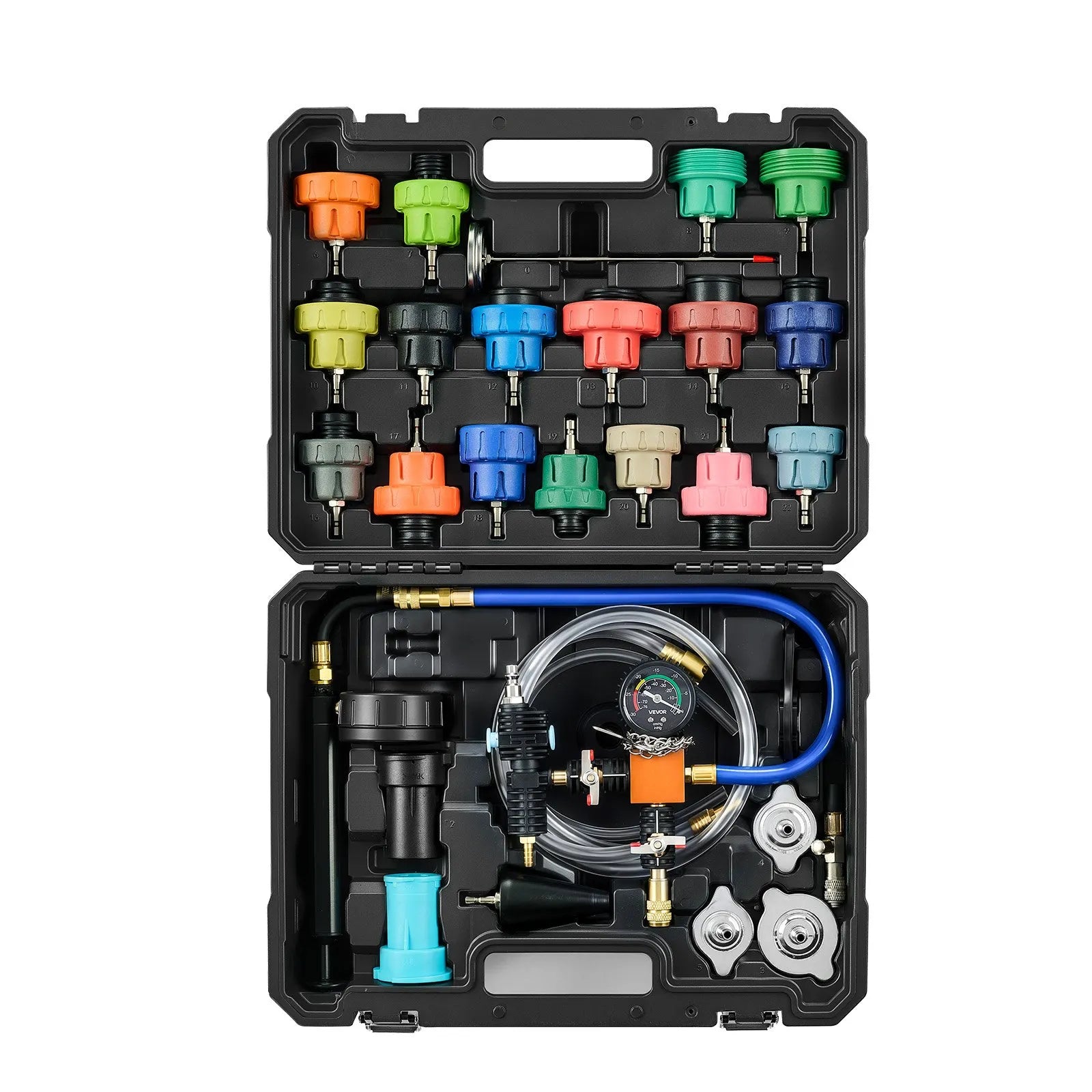 VEVOR Coolant Pressure Tester Kit, 47Pcs Radiator Vacuum Refill Kit with 3 Metal Adapters, Universal Fit, Automotive Cooling System Pressure Tester Tool, with Pressures Pump & Aluminum-Plastic Filler 
