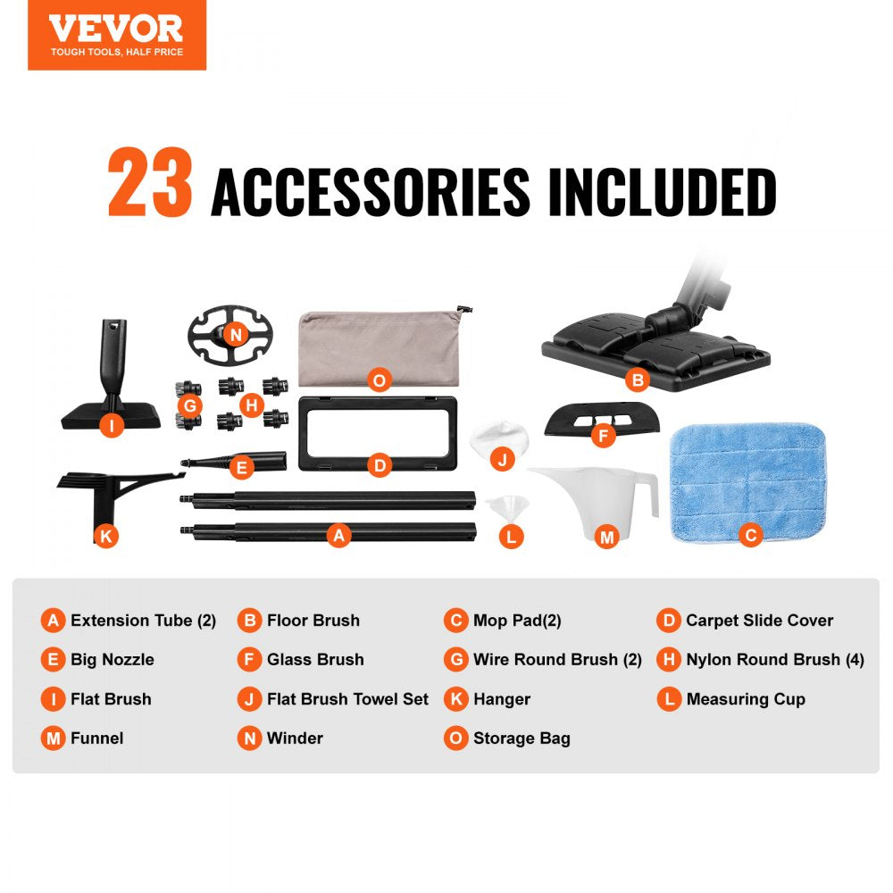VEVOR Steam Cleaner 20 pcs Accessories 1.5L Tank for Floors Upholstery Cars 
