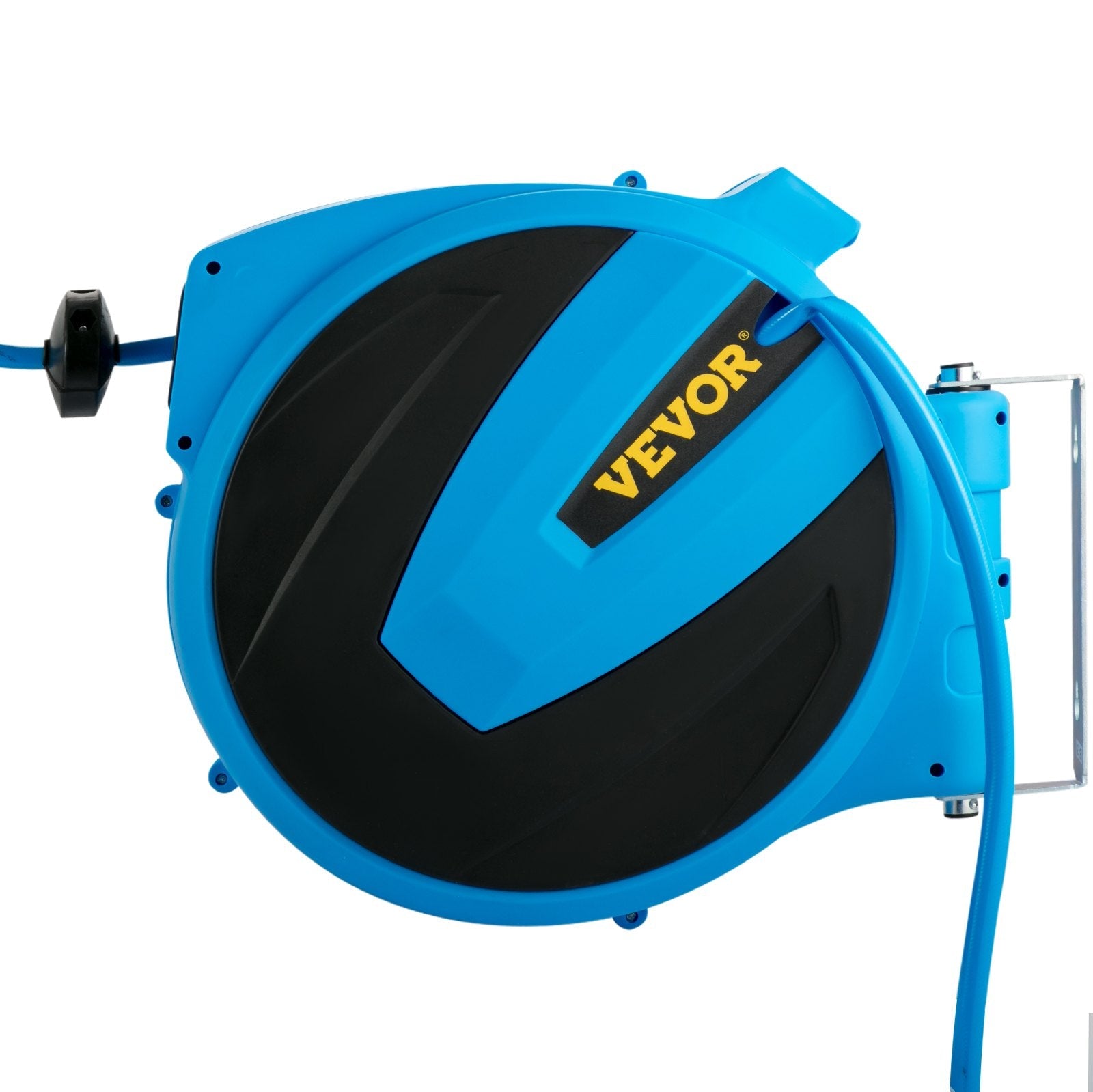 VEVOR Retractable Hose Reel, 1/2 inch x 100 ft, Any Length Lock & Automatic Rewind Water Hose, Wall Mounted Garden Hose Reel w/ 180° Swivel Bracket and 8 Pattern Hose Nozzle, Blue 