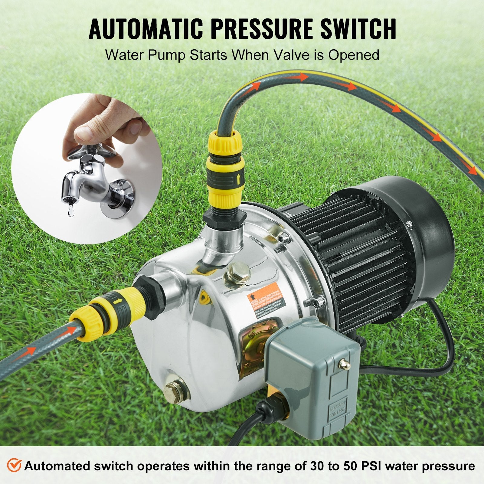 VEVOR 3/4HP SUS304 Stainless Steel Shallow Well Jet Pump, 115 Volt, 18.5 GPM 131 FT Maximum Head Irrigation Water Pump, for Agricultural Garden Irrigation System High-Rise Water Supply Shower Booster 