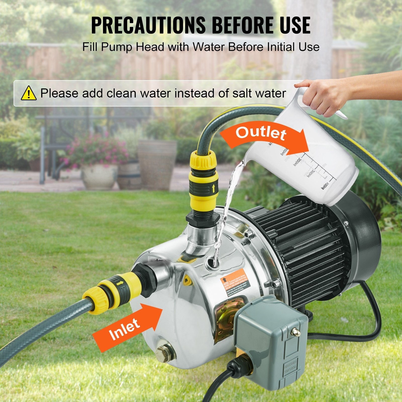 VEVOR 3/4HP SUS304 Stainless Steel Shallow Well Jet Pump, 115 Volt, 18.5 GPM 131 FT Maximum Head Irrigation Water Pump, for Agricultural Garden Irrigation System High-Rise Water Supply Shower Booster 