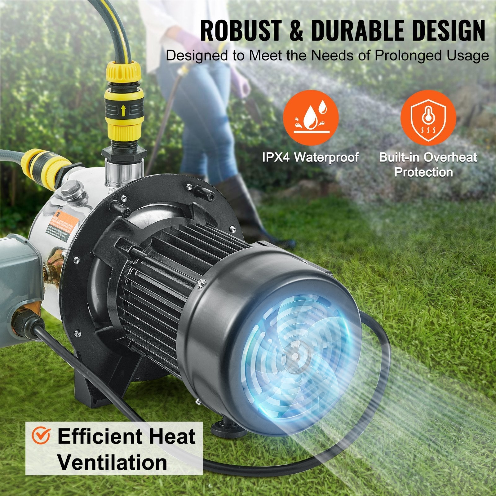 VEVOR 3/4HP SUS304 Stainless Steel Shallow Well Jet Pump, 115 Volt, 18.5 GPM 131 FT Maximum Head Irrigation Water Pump, for Agricultural Garden Irrigation System High-Rise Water Supply Shower Booster 