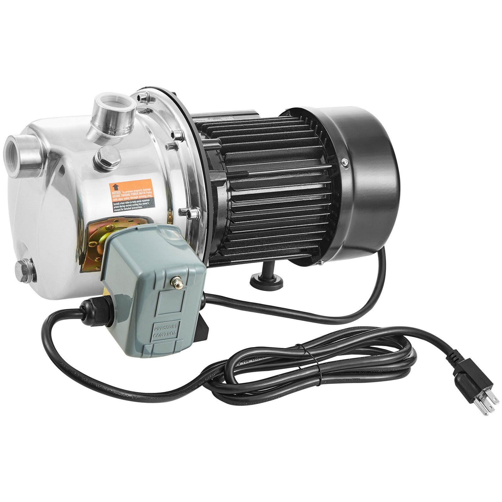 VEVOR 3/4HP SUS304 Stainless Steel Shallow Well Jet Pump, 115 Volt, 18.5 GPM 131 FT Maximum Head Irrigation Water Pump, for Agricultural Garden Irrigation System High-Rise Water Supply Shower Booster 