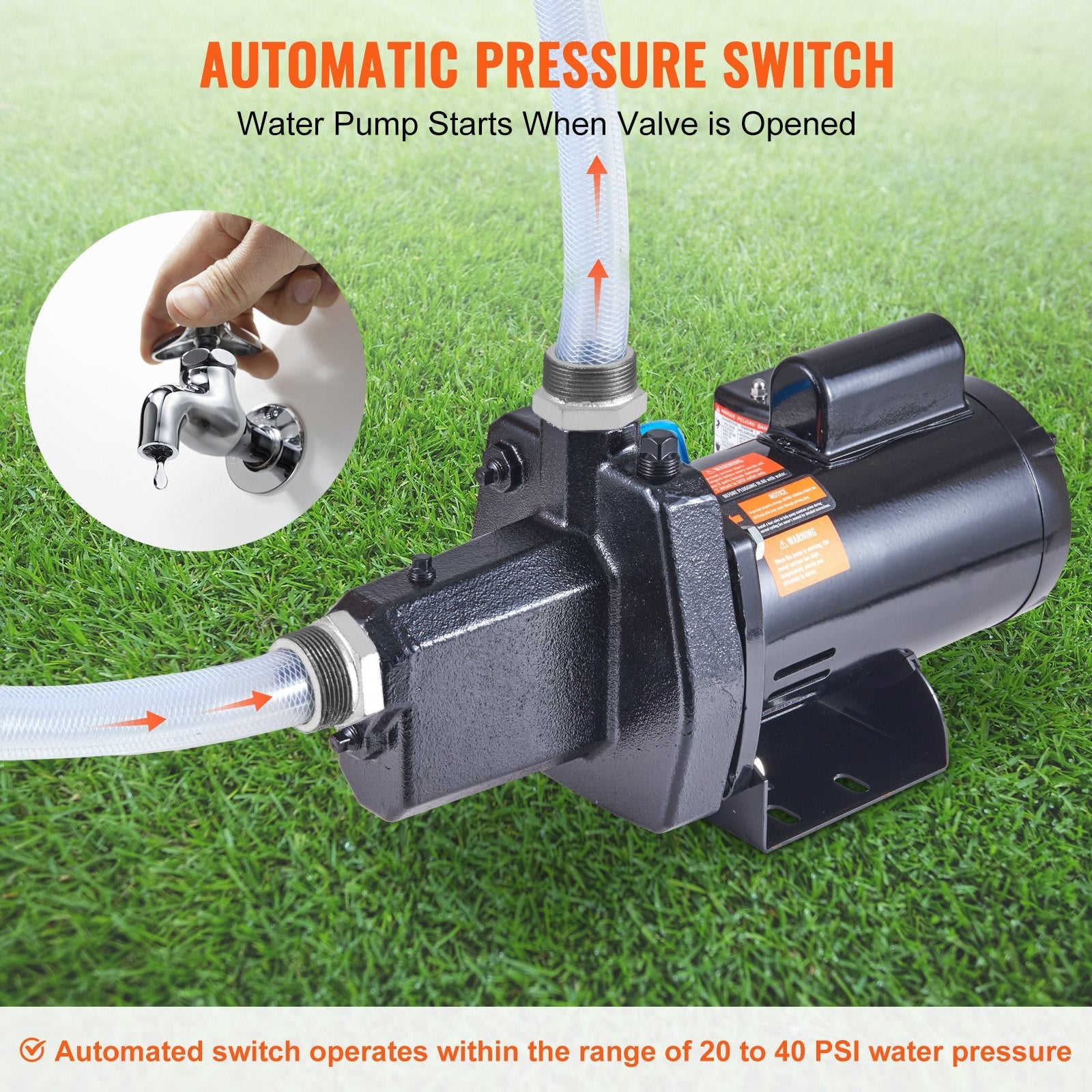 VEVOR 1.5 HP Cast Iron Sprinkler/Irrigation Pump, 115/230 Volt, 66 GPM 3450 RPM Shallow Well Jet Water Pump Booster, 1'' NPT Outlet 1-1/4'' NPT Inlet Lake Lawn Pump for Irrigation Sprinkler System 