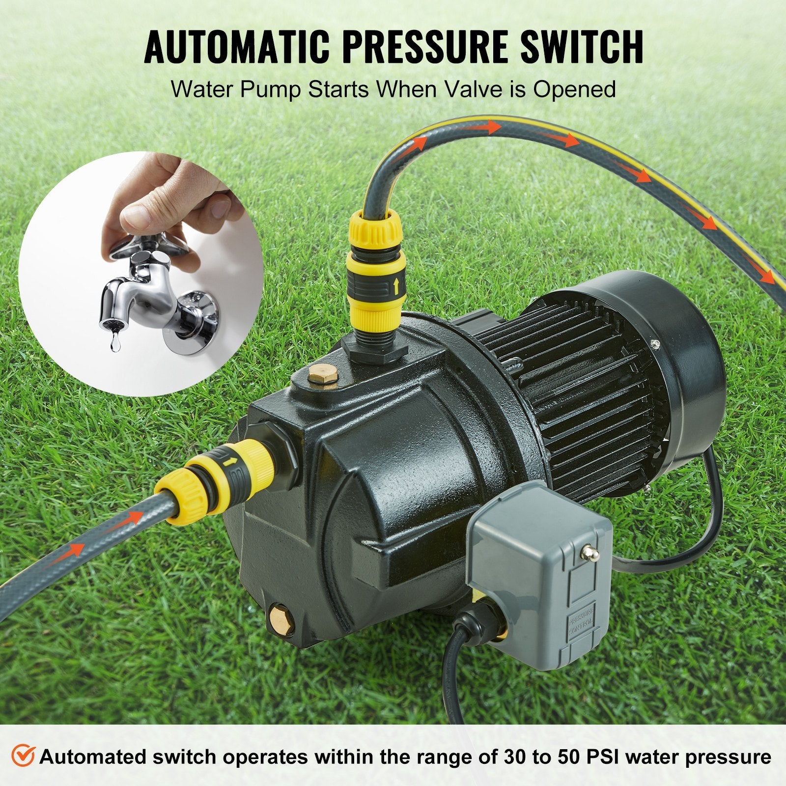 VEVOR 1HP Premium Cast Iron Shallow Well Jet Water Pump, 115 Volt, 17.6 GPM 164 FT Maximum Head Irrigation Water Pump, for Agricultural Garden Irrigation System High-Rise Water Supply Shower Booster 