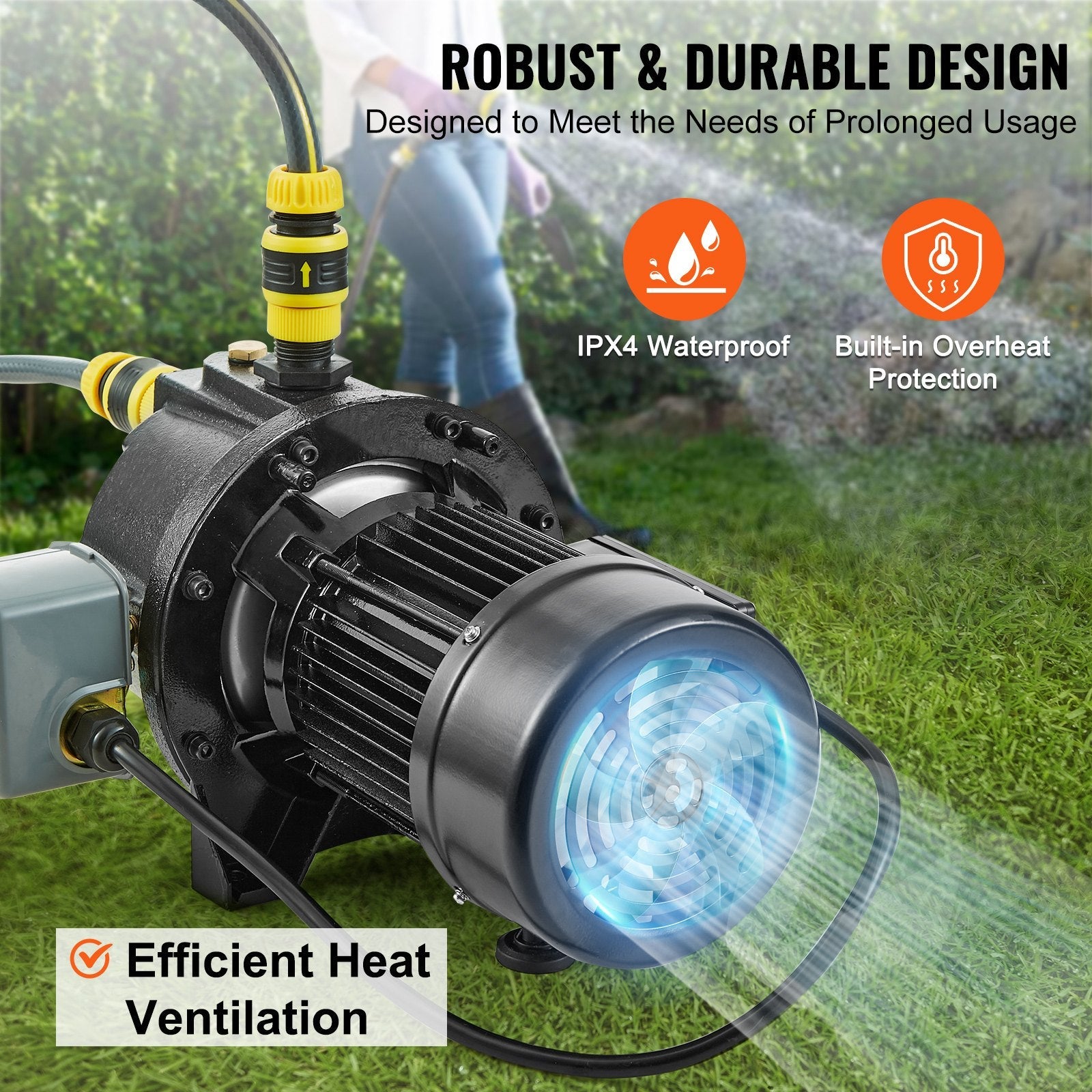 VEVOR 1HP Premium Cast Iron Shallow Well Jet Water Pump, 115 Volt, 17.6 GPM 164 FT Maximum Head Irrigation Water Pump, for Agricultural Garden Irrigation System High-Rise Water Supply Shower Booster 