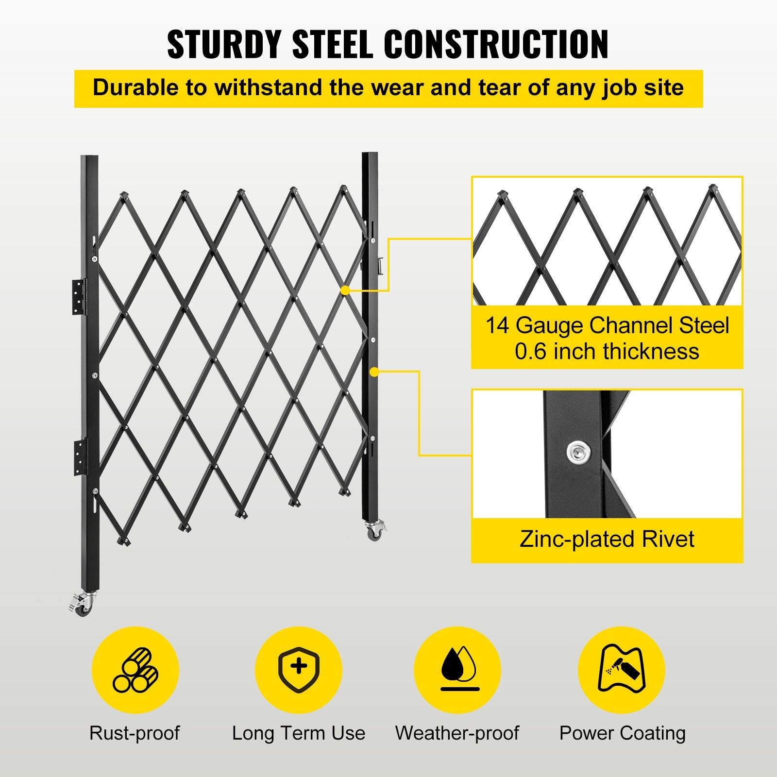 VEVOR Single Folding Security Gate, 48" W x 37" H Folding Door Gate, Steel Accordion Security Gate, Flexible Expanding Security Gate, 360° Rolling Barricade Gate, Scissor Gate or Door with Padlock 