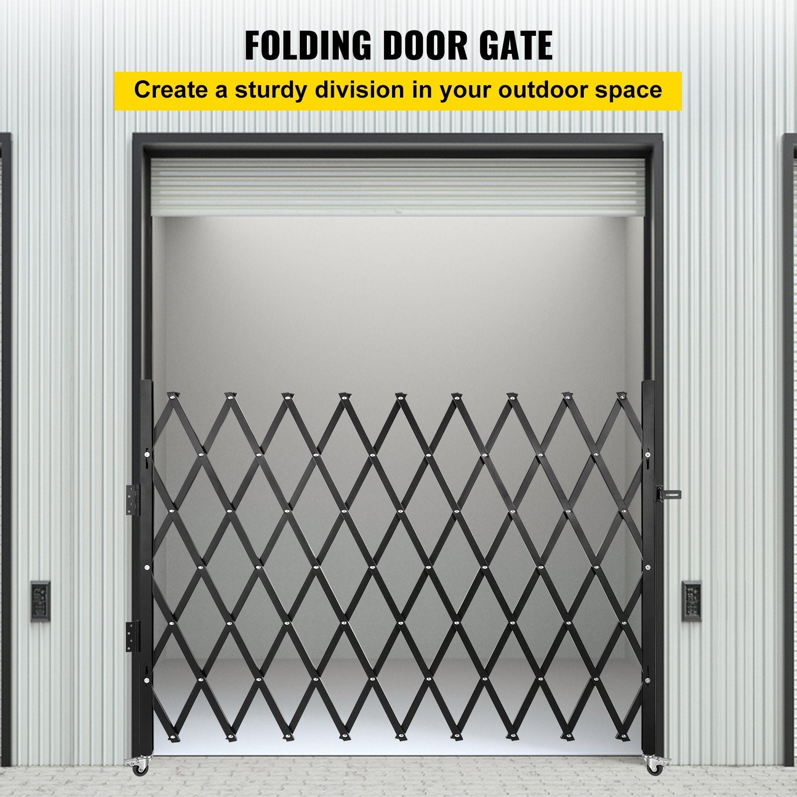 VEVOR Single Folding Security Gate, 75"W x 50"H Folding Door Gate, Steel Accordion Security Gate, Flexible Expanding Security Gate, 360° Rolling Barricade Gate, Scissor Gate or Door with Padlock 