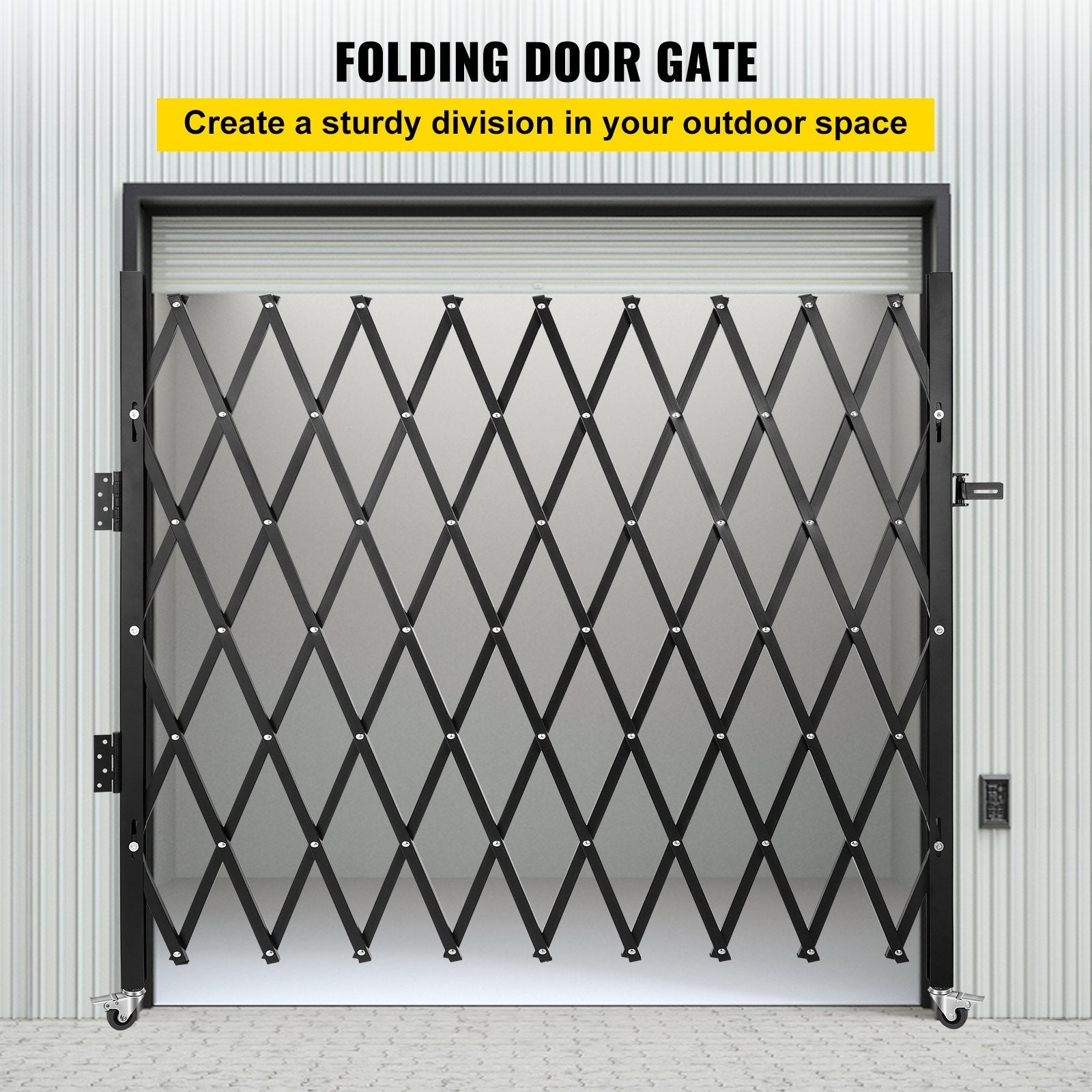 VEVOR Single Folding Security Gate, 7.1' H x 7.1' W?85 x 85 inch? Folding Door Gate, Steel Accordion Security Gate, Flexible Expanding Security Gate, 360° Rolling Barricade Gate, Scissor Gate/Door with Padlock 