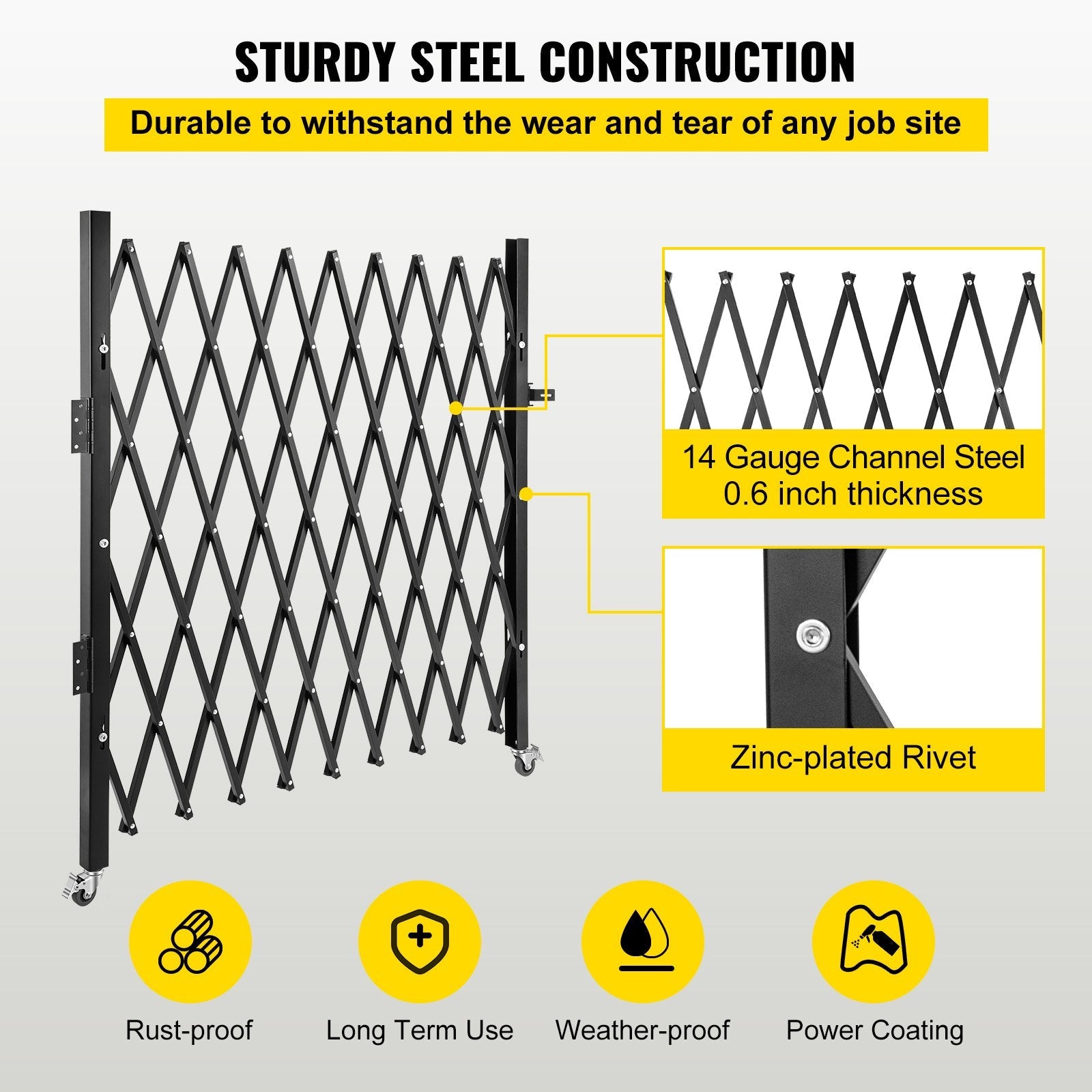 VEVOR Single Folding Security Gate, 7.1' H x 7.1' W?85 x 85 inch? Folding Door Gate, Steel Accordion Security Gate, Flexible Expanding Security Gate, 360° Rolling Barricade Gate, Scissor Gate/Door with Padlock 