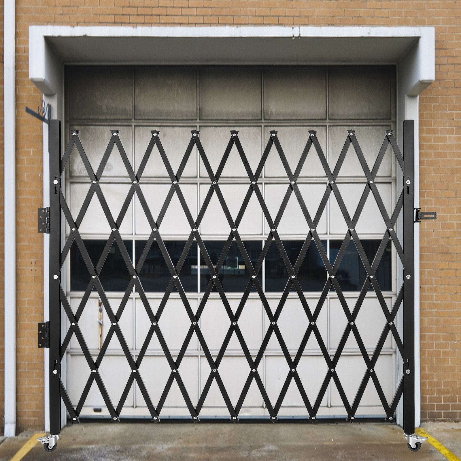 VEVOR Single Folding Security Gate, 7.1' H x 7.1' W?85 x 85 inch? Folding Door Gate, Steel Accordion Security Gate, Flexible Expanding Security Gate, 360° Rolling Barricade Gate, Scissor Gate/Door with Padlock 