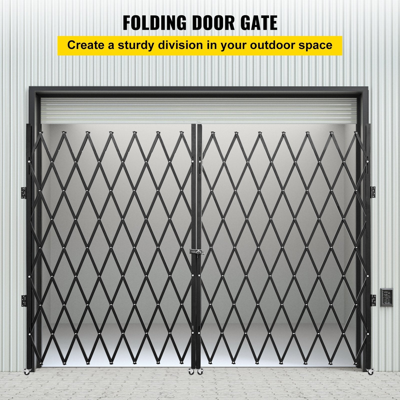 VEVOR Double Folding Security Gate, 7.1' H x 12.5' W Folding Door Gate, Steel Accordion Security Gate, Flexible Expanding Security Gate, 360° Rolling Barricade Gate, Scissor Gate or Door w/ Padlock 