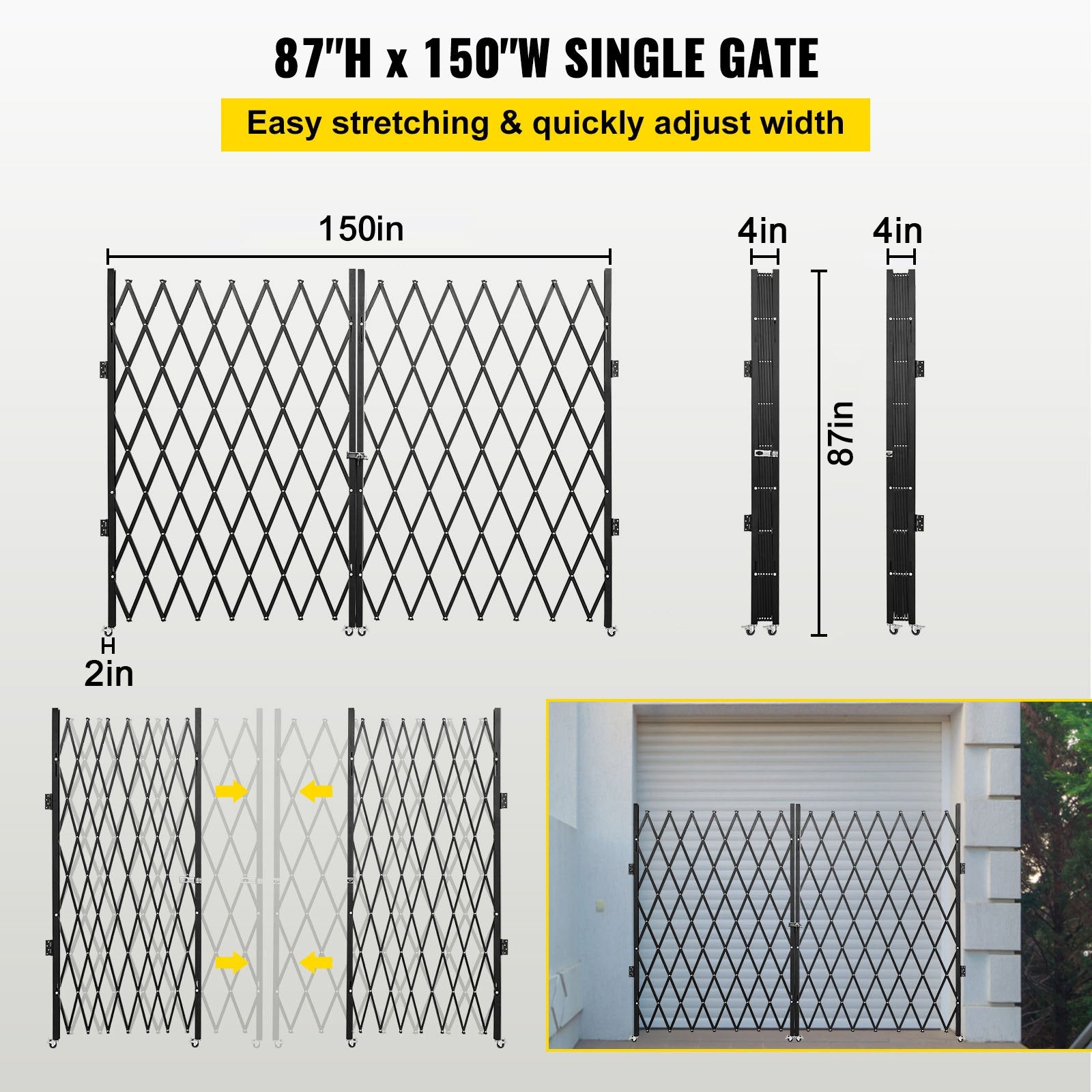 VEVOR Double Folding Security Gate, 7.1' H x 12.5' W Folding Door Gate, Steel Accordion Security Gate, Flexible Expanding Security Gate, 360° Rolling Barricade Gate, Scissor Gate or Door w/ Padlock 