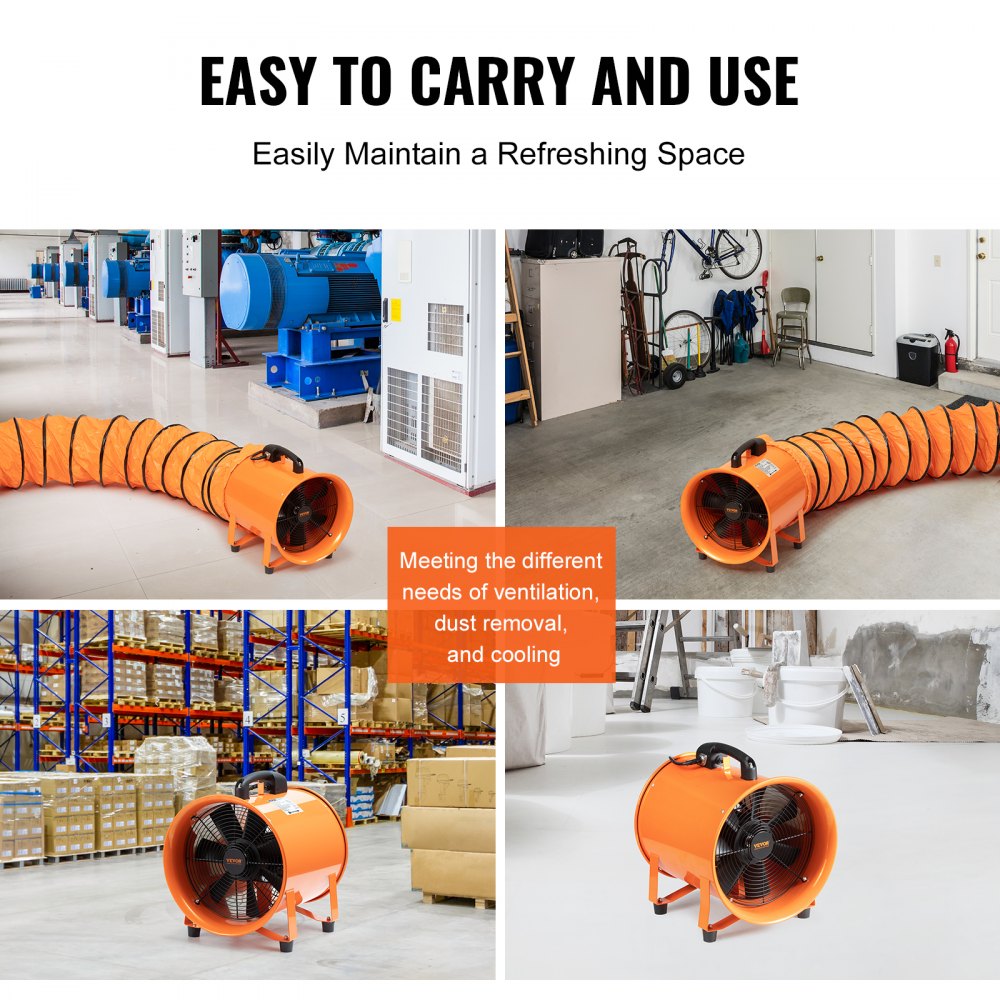 VEVOR Portable Ventilator, 12 inch Heavy Duty Cylinder Fan with 33ft Duct Hose, 560W Strong Shop Exhaust Blower 2894CFM, Industrial Utility Blower for Sucking Dust, Smoke, Smoke Home/Workplace 