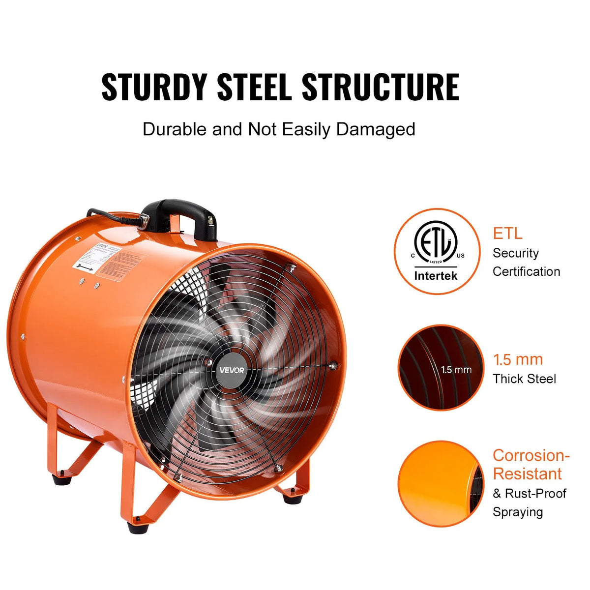 16-Inch Industrial Ventilation Fan with 33 ft Duct Hose, 1350W Portable Exhaust Blower, 5175 CFM
