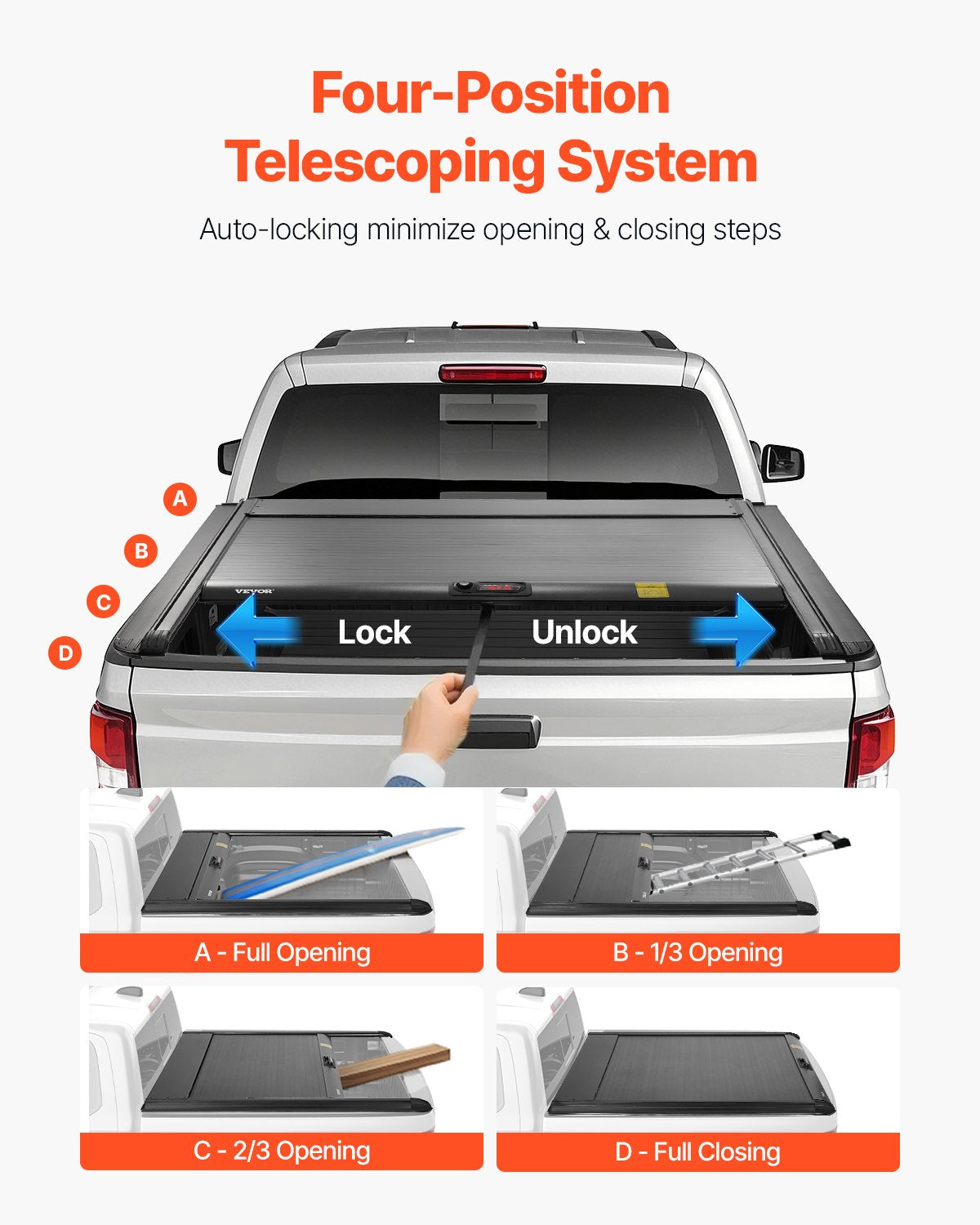 VEVOR 5.5 ft Retractable Tonneau Cover Hard Tonneau Cover for Toyota Tundra 