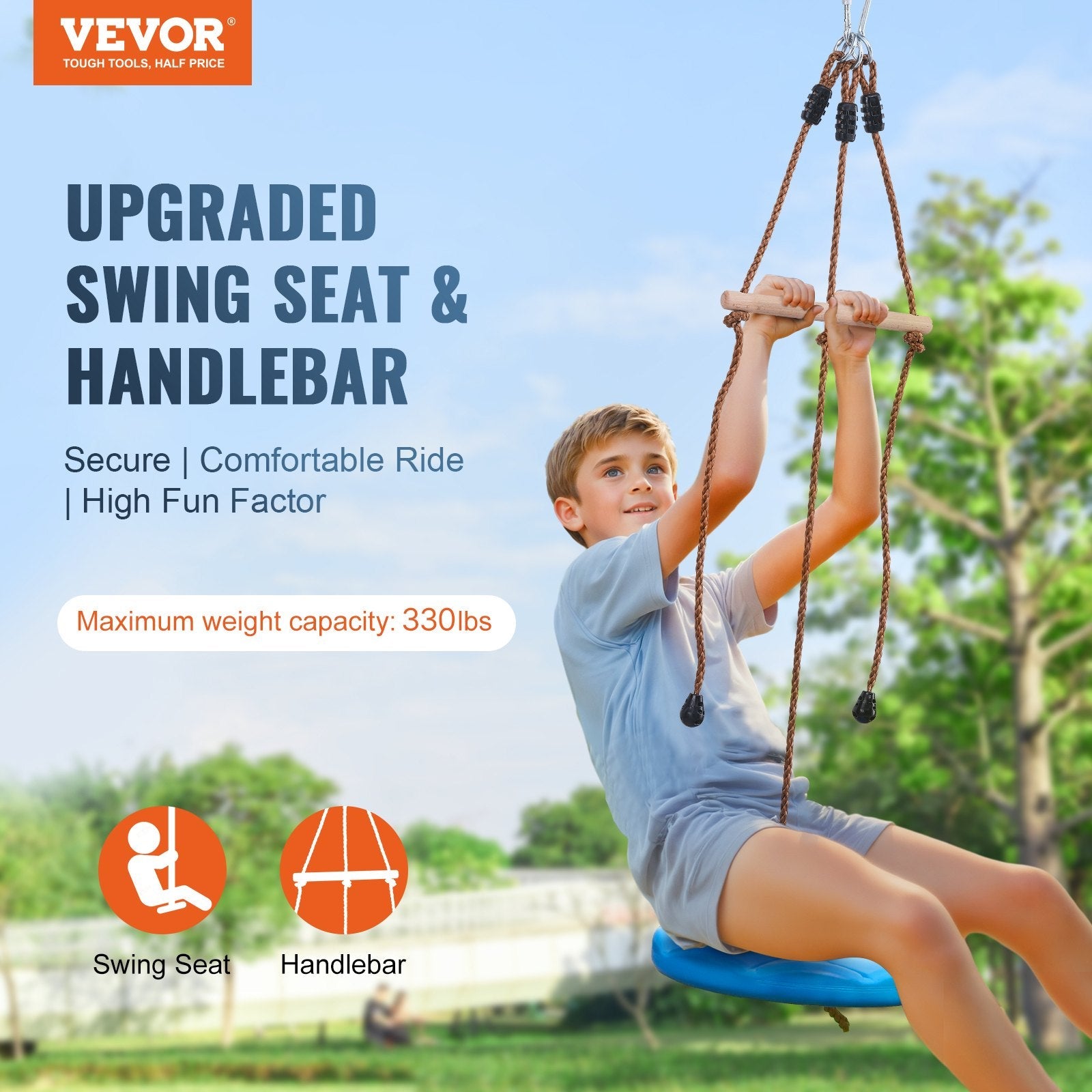 VEVOR Zipline Kit for Kids and Adult, 52 ft Zip Line Kits Up to 500 lb, Backyard Outdoor Quick Setup Zipline, Playground Entertainment with Zipline, Nylon Safety Harness, Seat, and Handlebar 