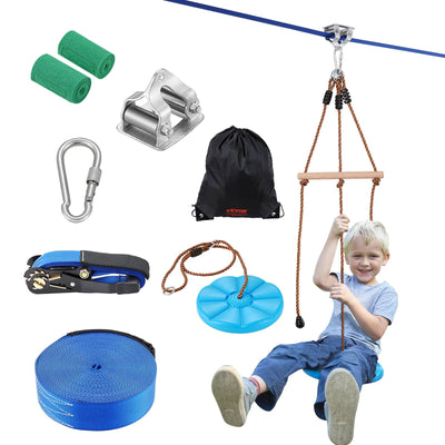 VEVOR Zipline Kit for Kids and Adult, 52 ft Zip Line Kits Up to 500 lb, Backyard Outdoor Quick Setup Zipline, Playground Entertainment with Zipline, Nylon Safety Harness, Seat, and Handlebar 