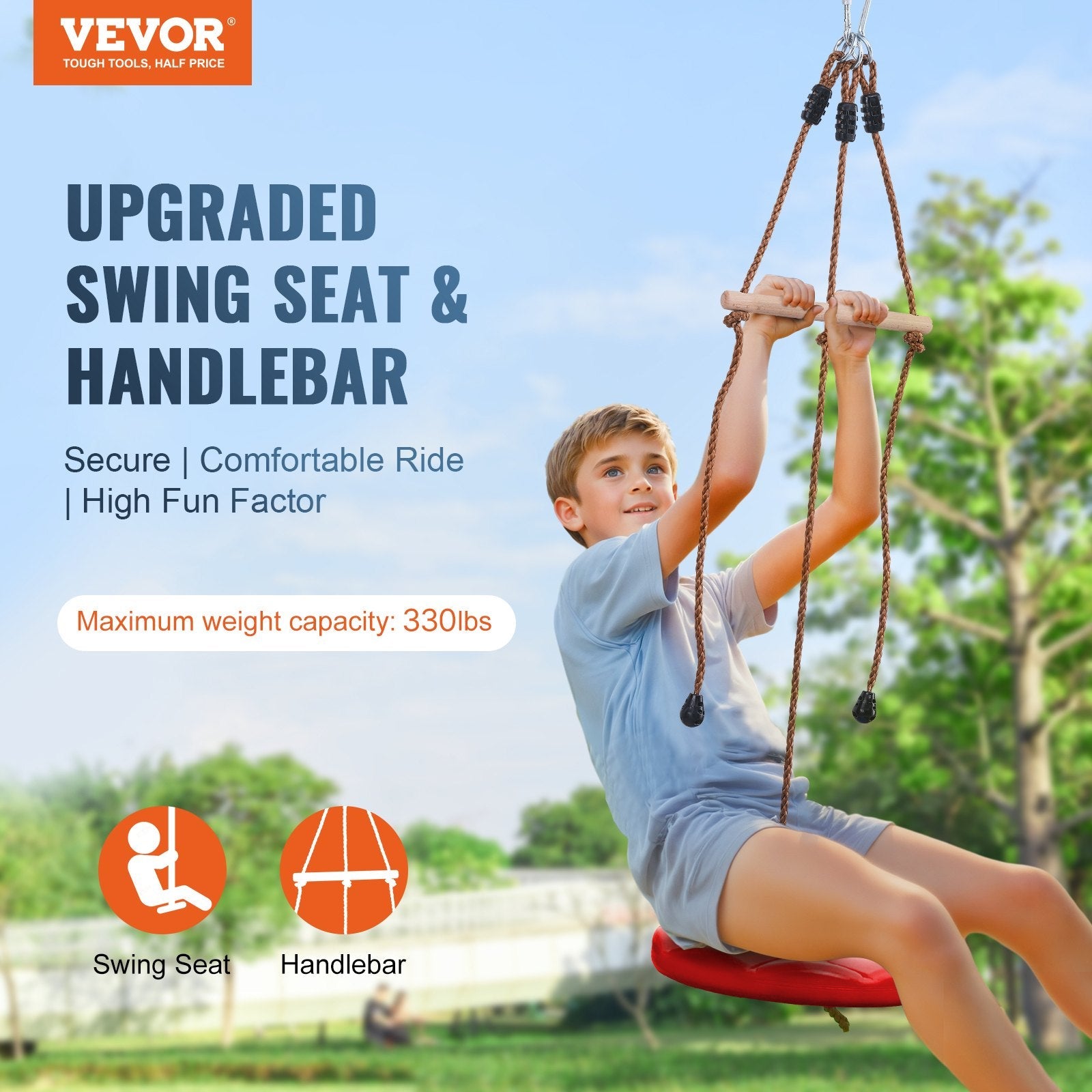 VEVOR Zipline Kit for Kids and Adult, 65 ft Zip Line Kits Up to 500 lb, Backyard Outdoor Quick Setup Zipline, Playground Entertainment with Zipline, Nylon Safety Harness, Seat, and Handlebar 