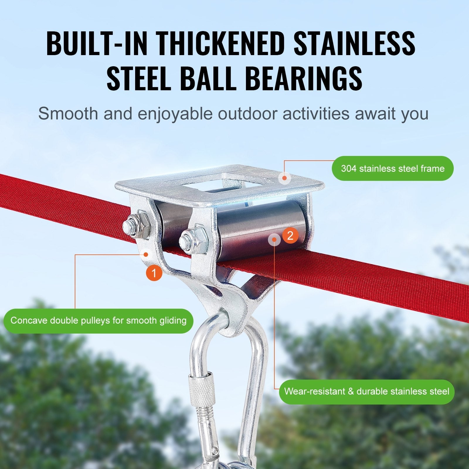 VEVOR Zipline Kit for Kids and Adult, 65 ft Zip Line Kits Up to 500 lb, Backyard Outdoor Quick Setup Zipline, Playground Entertainment with Zipline, Nylon Safety Harness, Seat, and Handlebar 