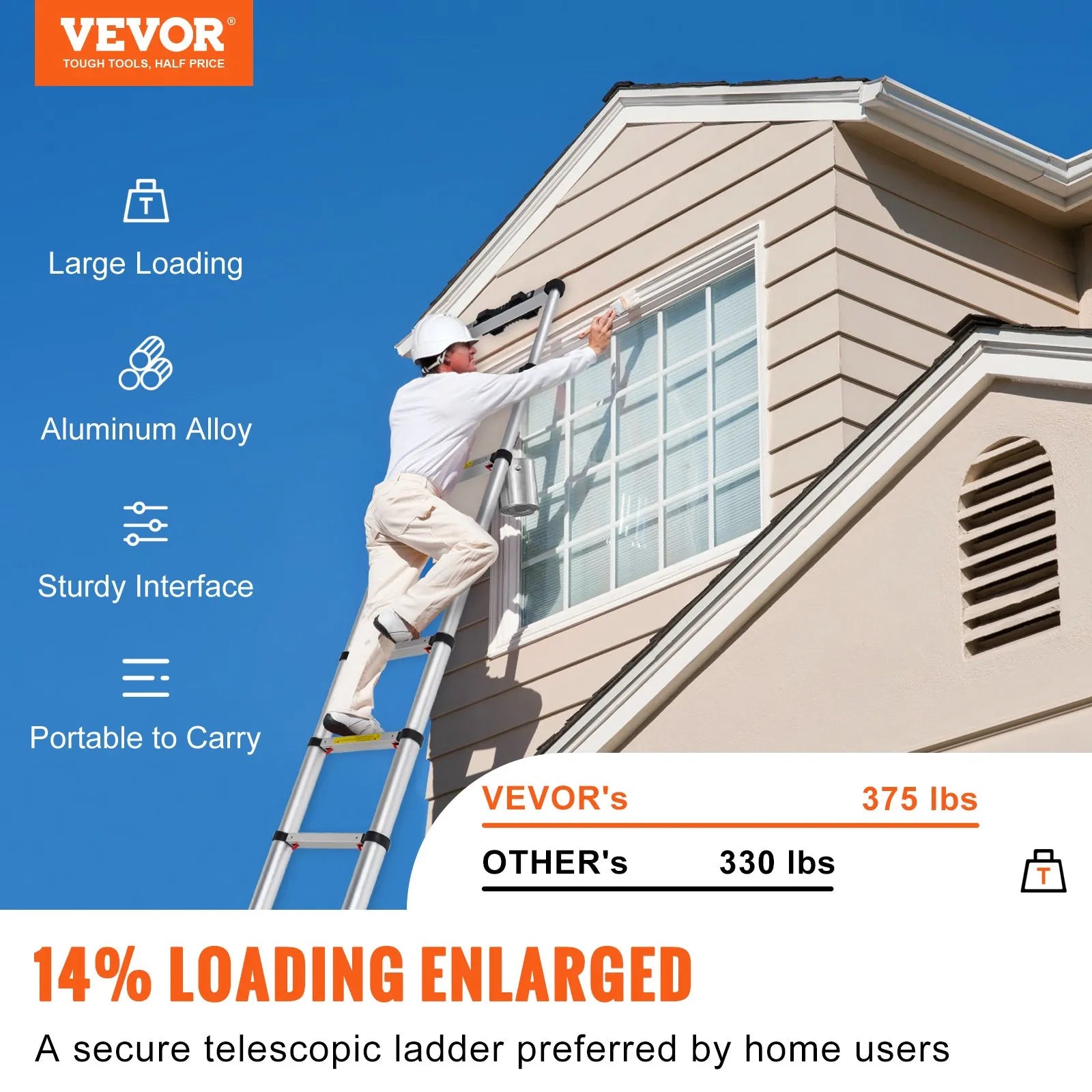 VEVOR Telescoping Ladder, 10.5 FT Aluminum One-button Retraction Collapsible Extension Ladder, 375 LBS Capacity w/ Non-slip Feet, Portable Multi-purpose Compact Ladder for Home, RV, Loft, ANSI Listed