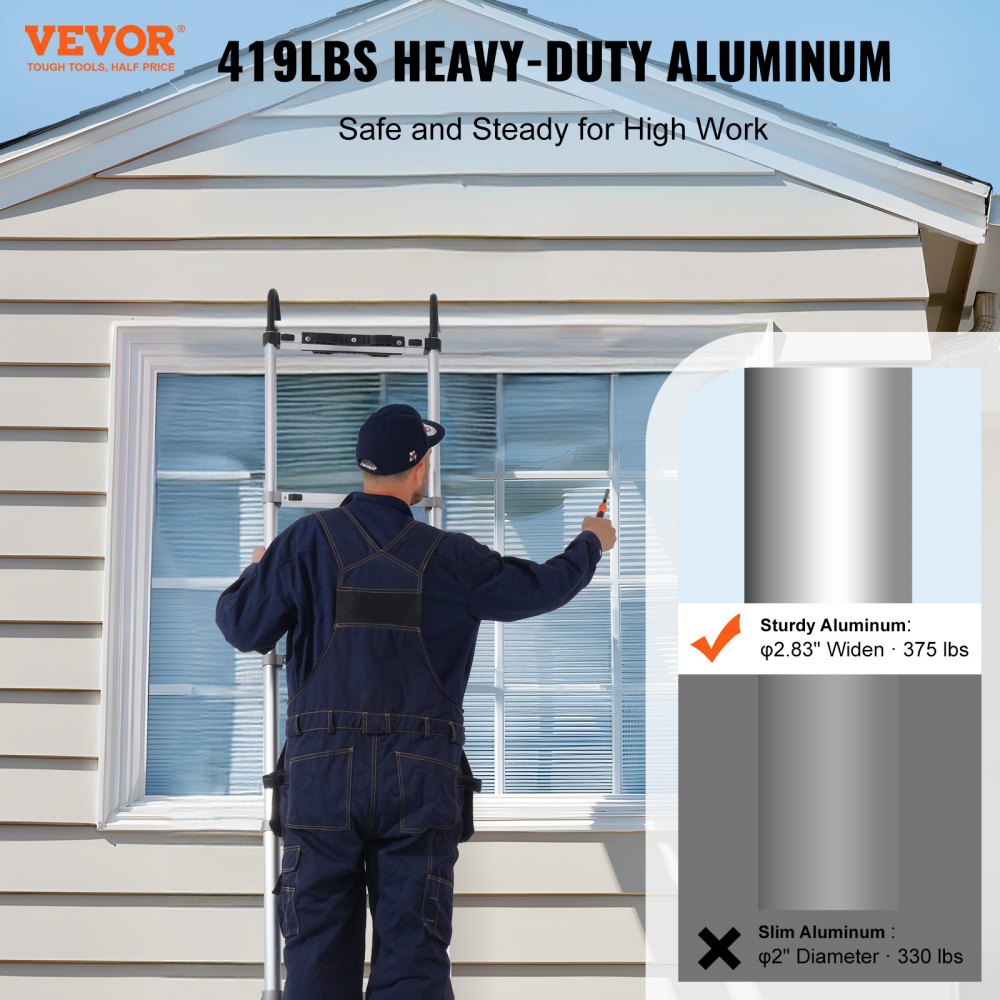 VEVOR Telescoping Extension Ladder 16.5FT Multi-button Retraction 419 LBS 