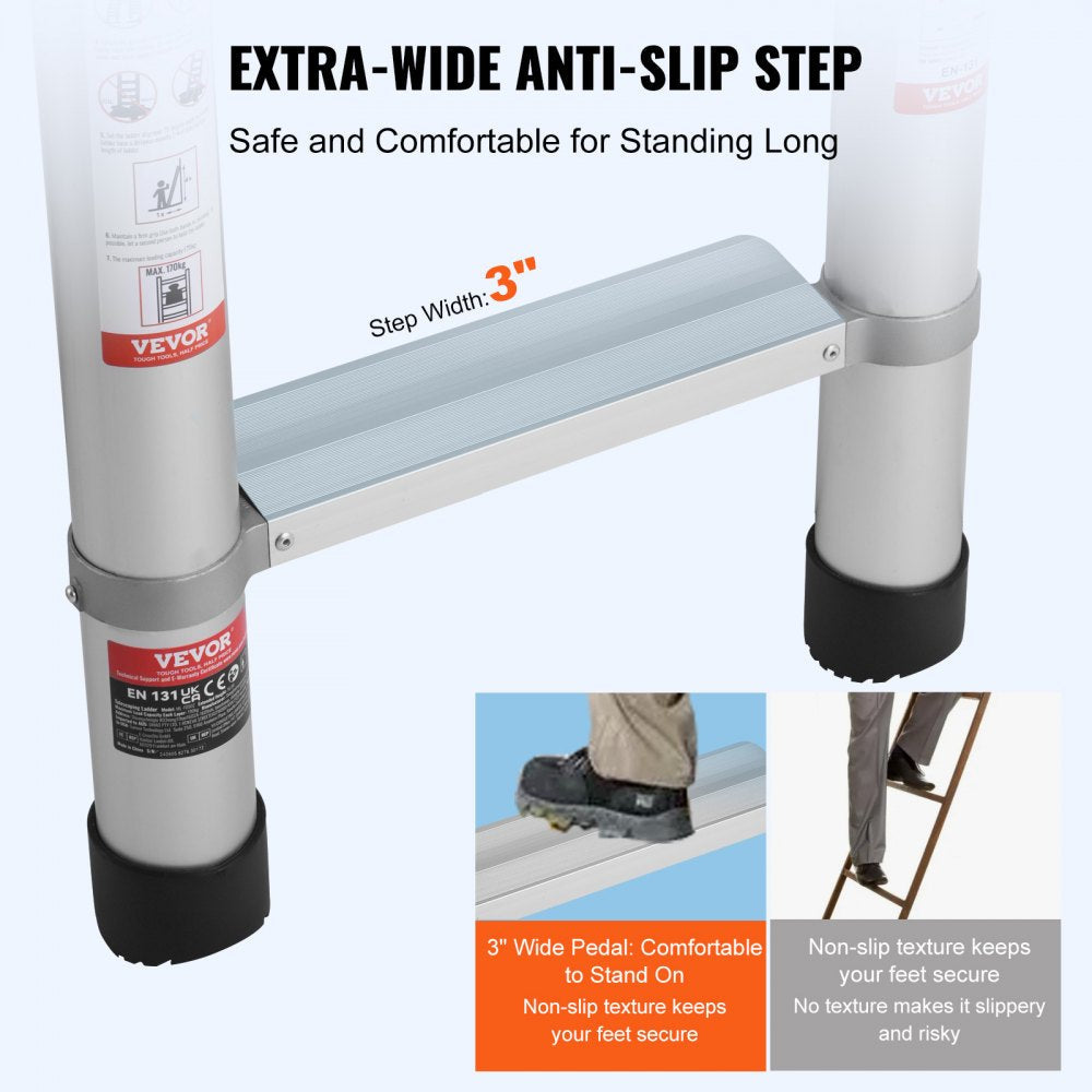 VEVOR Telescoping Extension Ladder 16.5FT Multi-button Retraction 419 LBS 